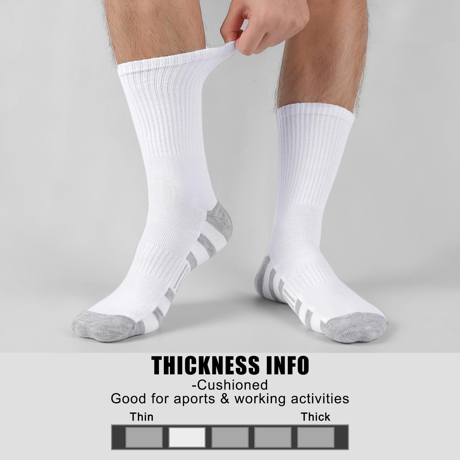 MUQU Mens White Crew Socks – Sports Thin Athletic Breathable Running Long Soc…