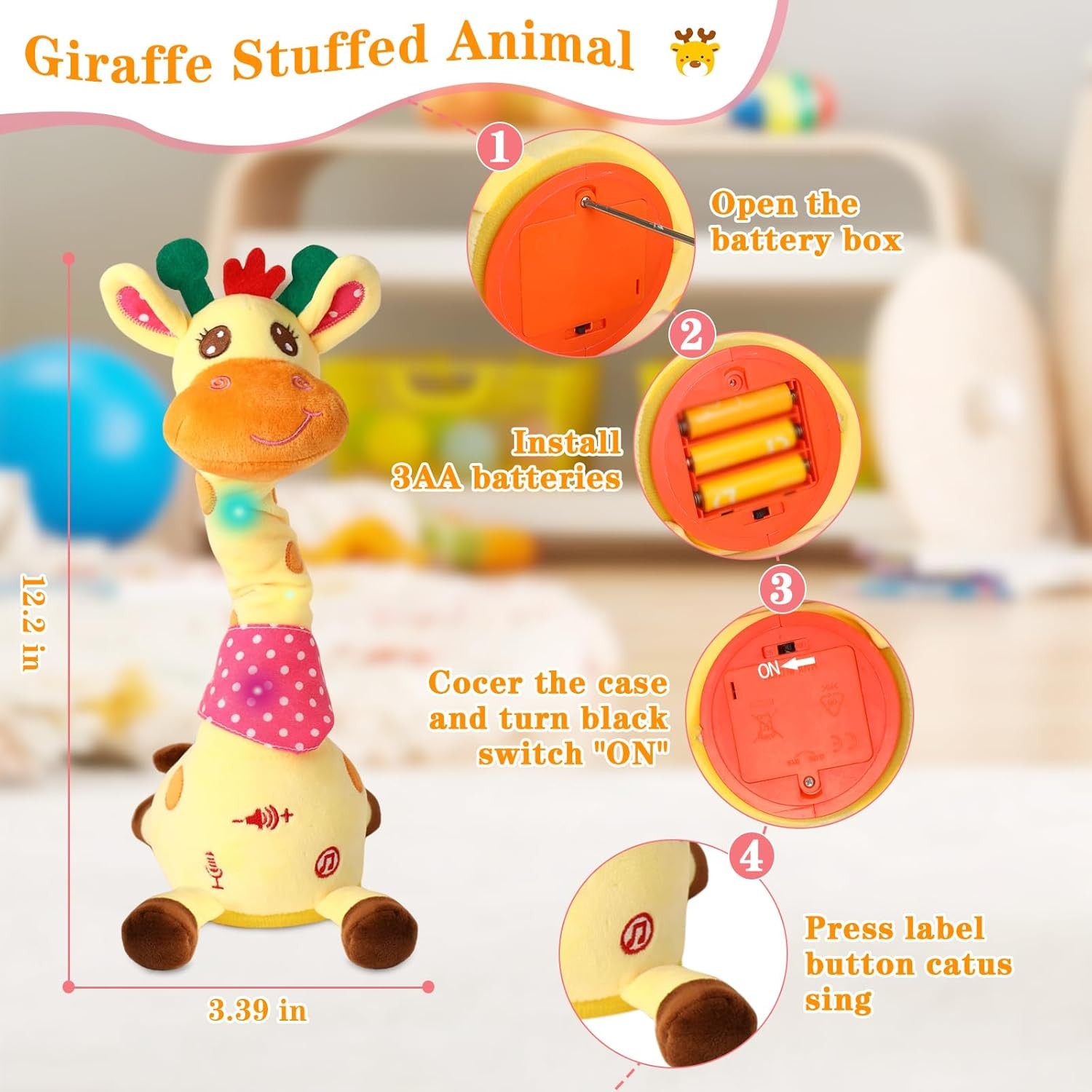 Dancing Talking Giraffe Toy Repeating What You Say Musical