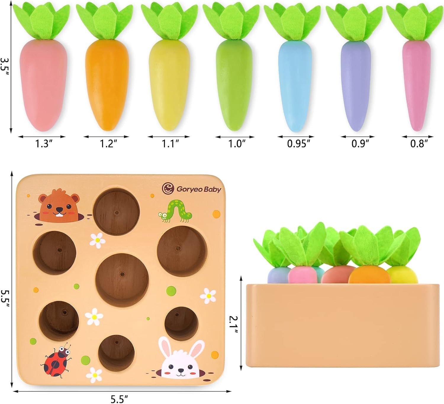 Montessori Toys for 2 3 Old Toddlers, Macron Carrot Harvest Game Wooden Toys…