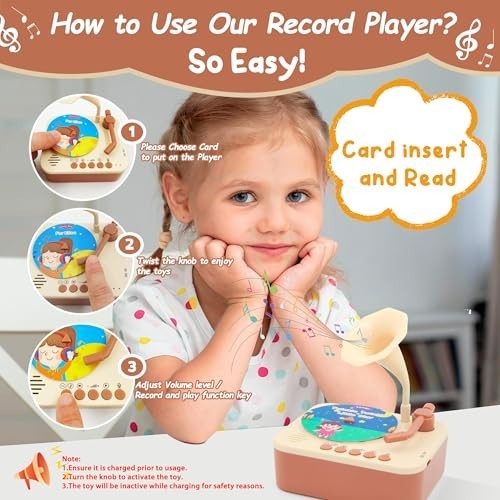 Kids Phonograph Record Player with 99 Cards, Music & Story Player for Ages 3+