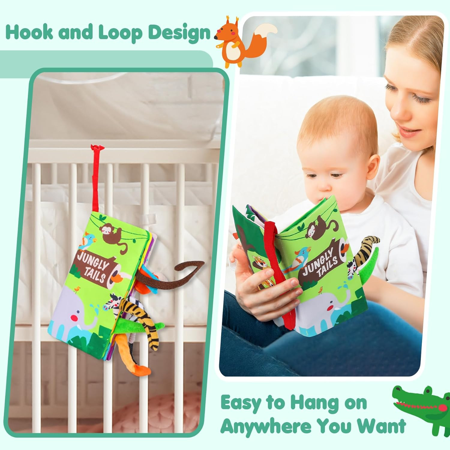 Baby Books Toys, Touch and Feel Crinkle Cloth Book for Infant Baby 0-3-6-12-18 M