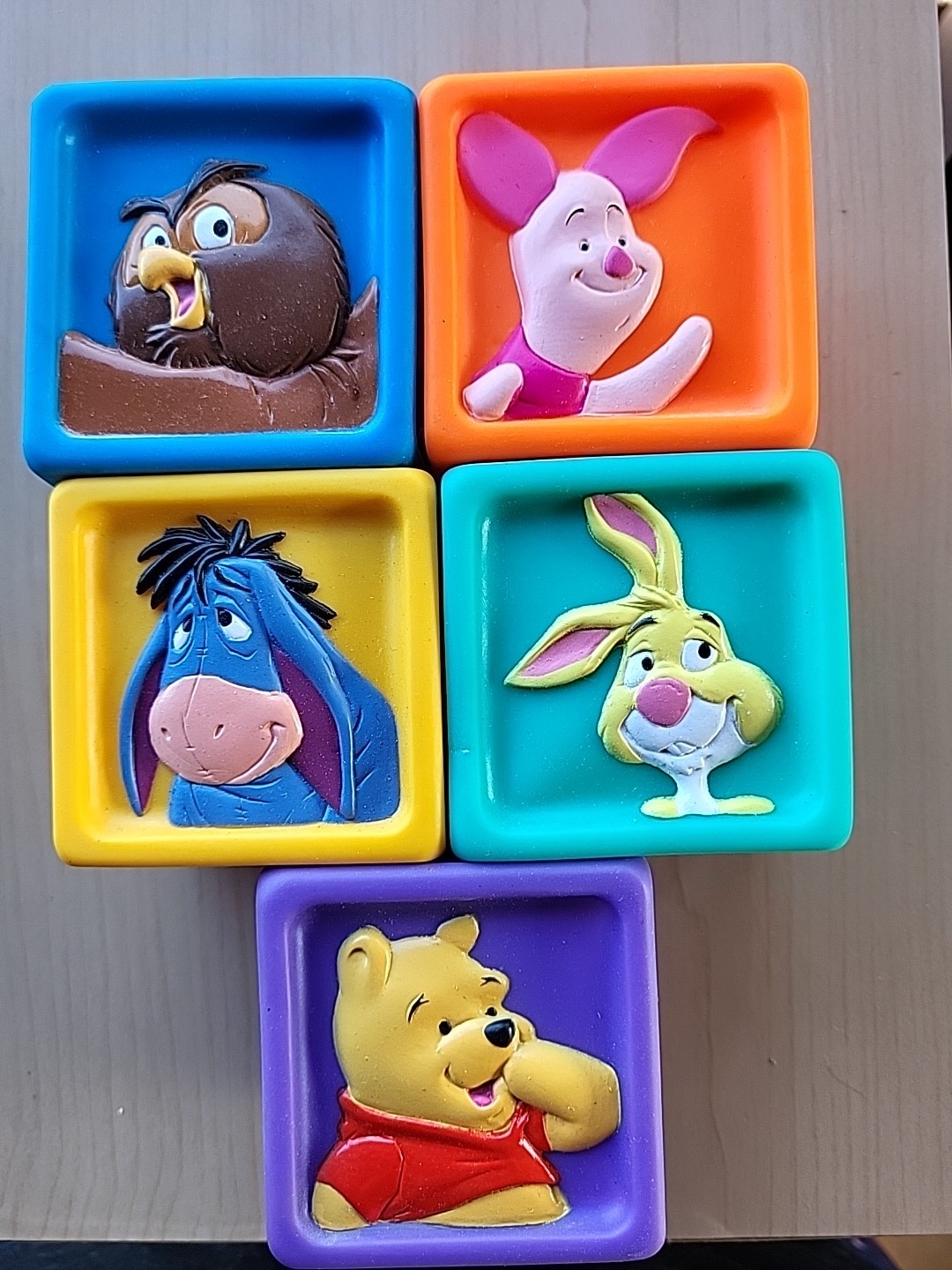 Vtg Disney Winnie The Pooh & Friends Soft Rubber Toy Blocks Baby Lot Of 5