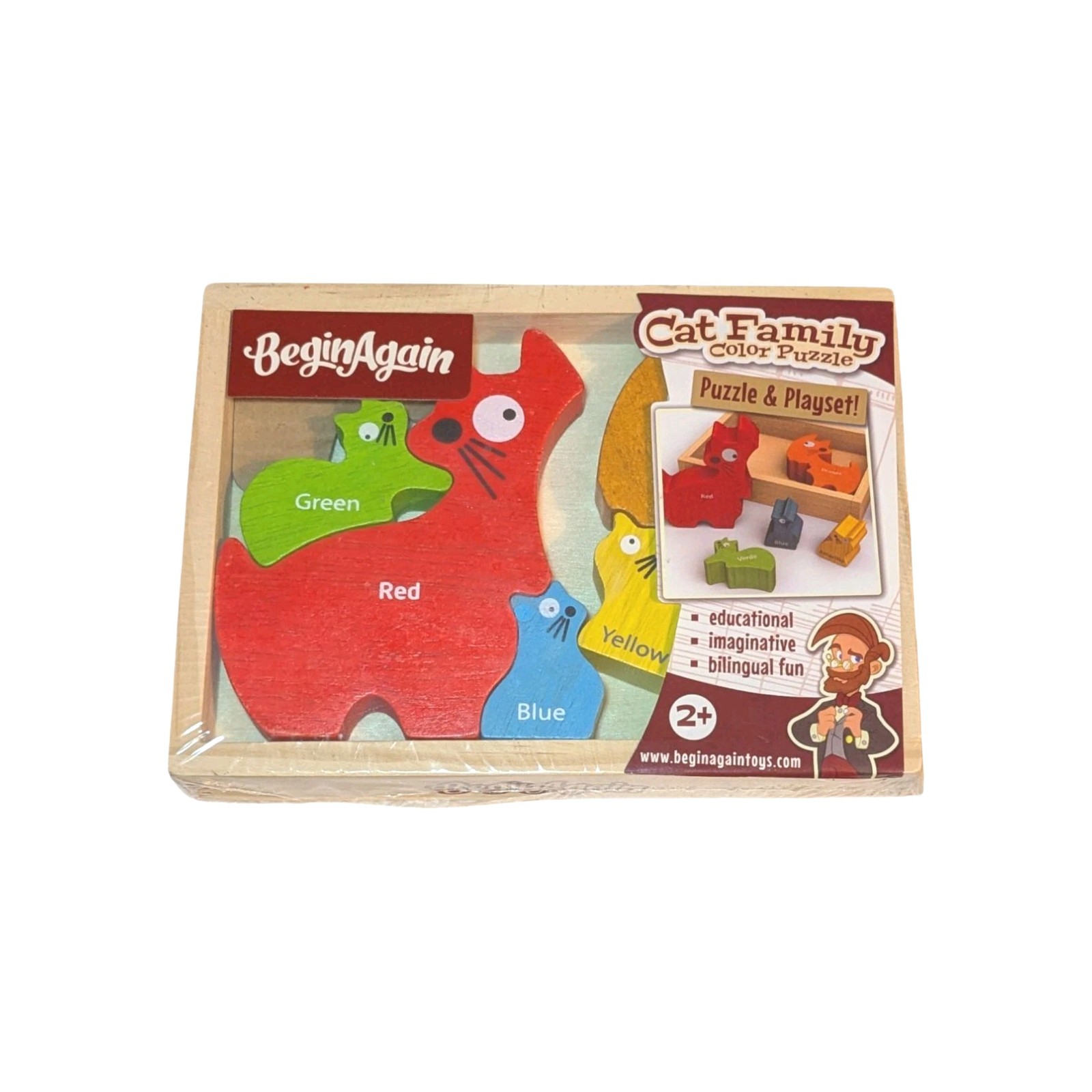 BeginAgain Dog Family Color Names Puzzle – Bilingual Wooden Toy, Ages 2+