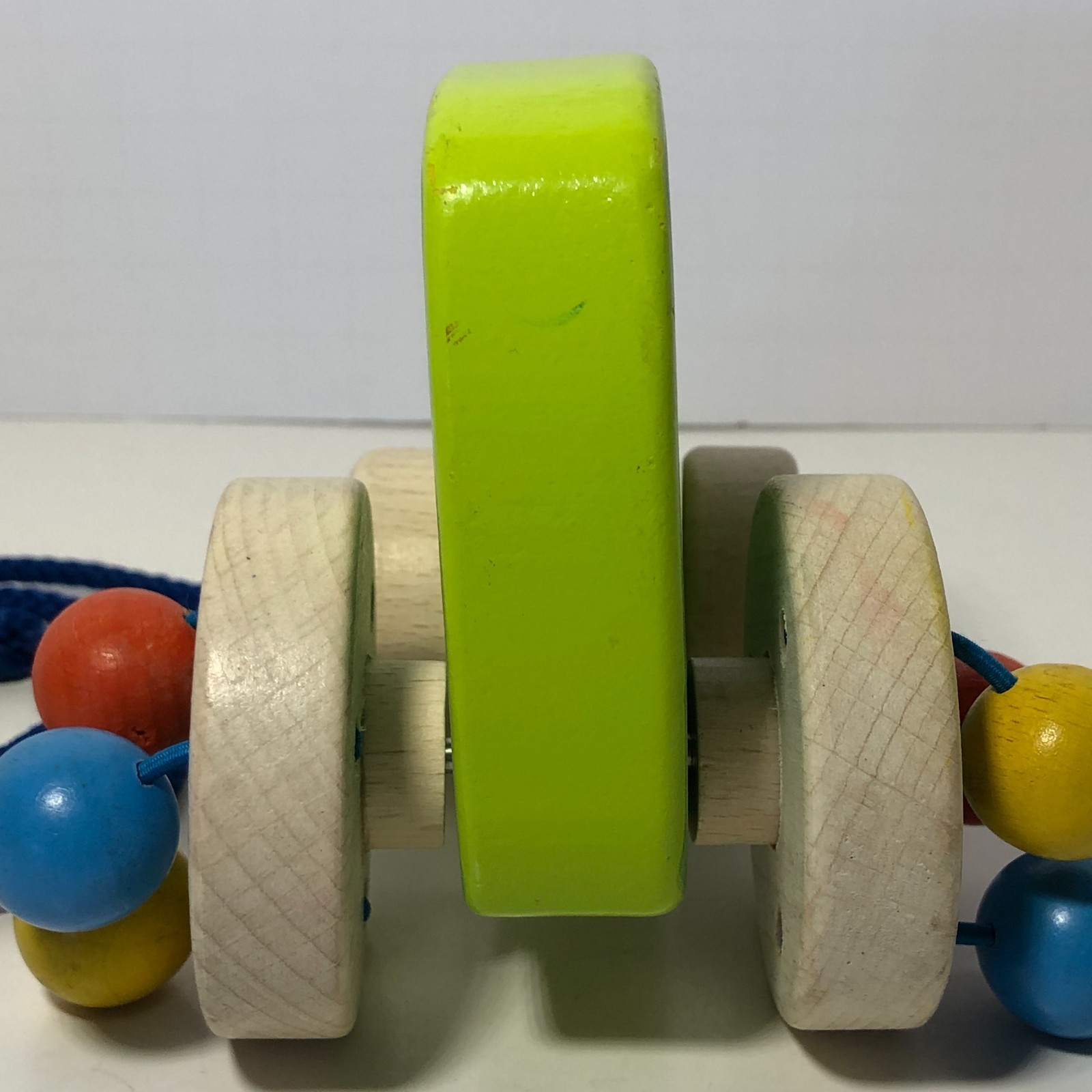 Goki Germany Wood Pull Toy Clacking Bead Wheels Soft Noise Waldorf Non-toxic Toy