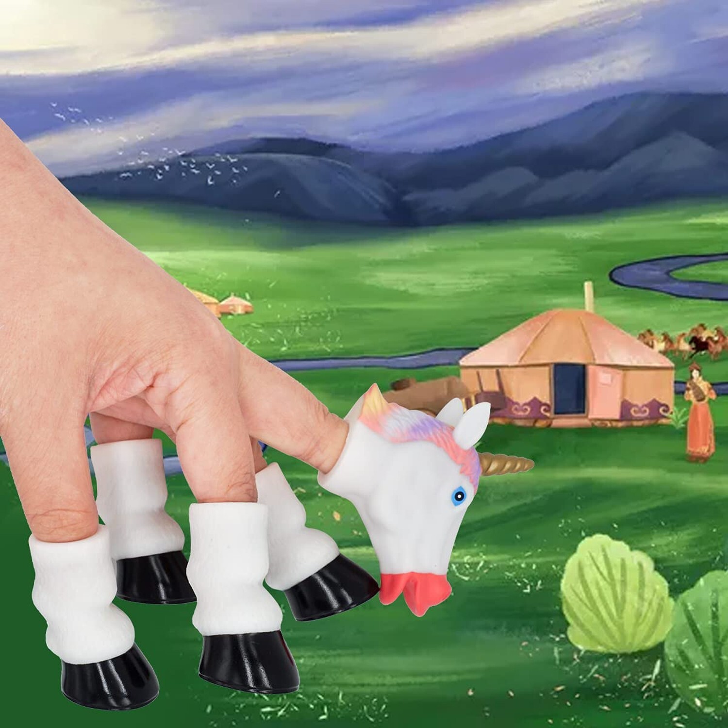 AQKILO Unicorn Finger Puppets Novelty Toys Finger Doll Props Animal Hand Pupp…