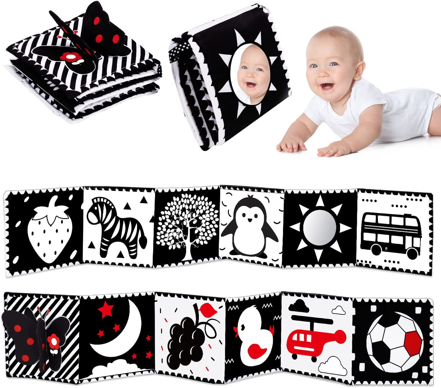 Black & White High Contrast Baby Toys 0-6 Months Soft Book for Brain Development