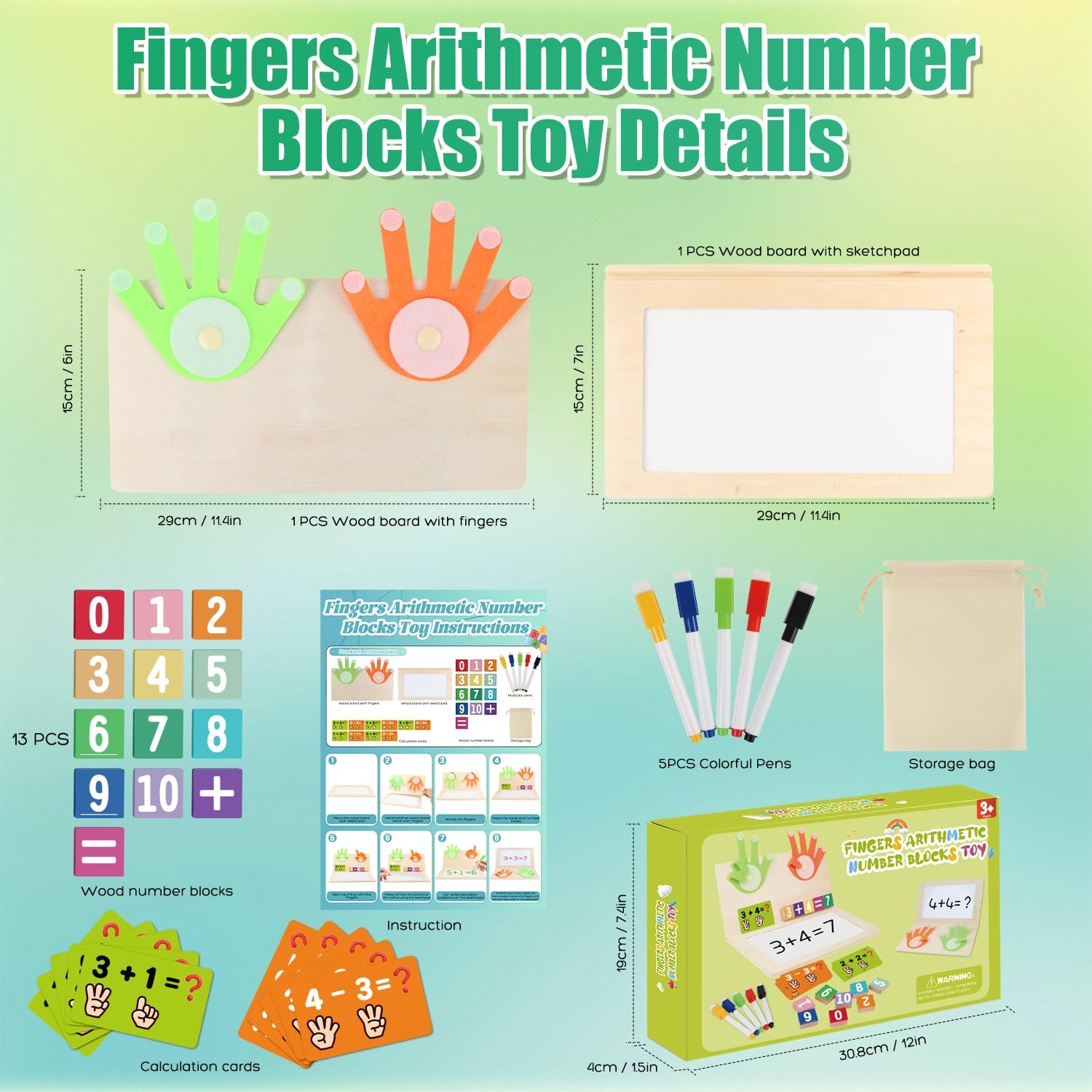 Wooden Number Blocks for Kids 3-4 Years Educational Math Counting Game