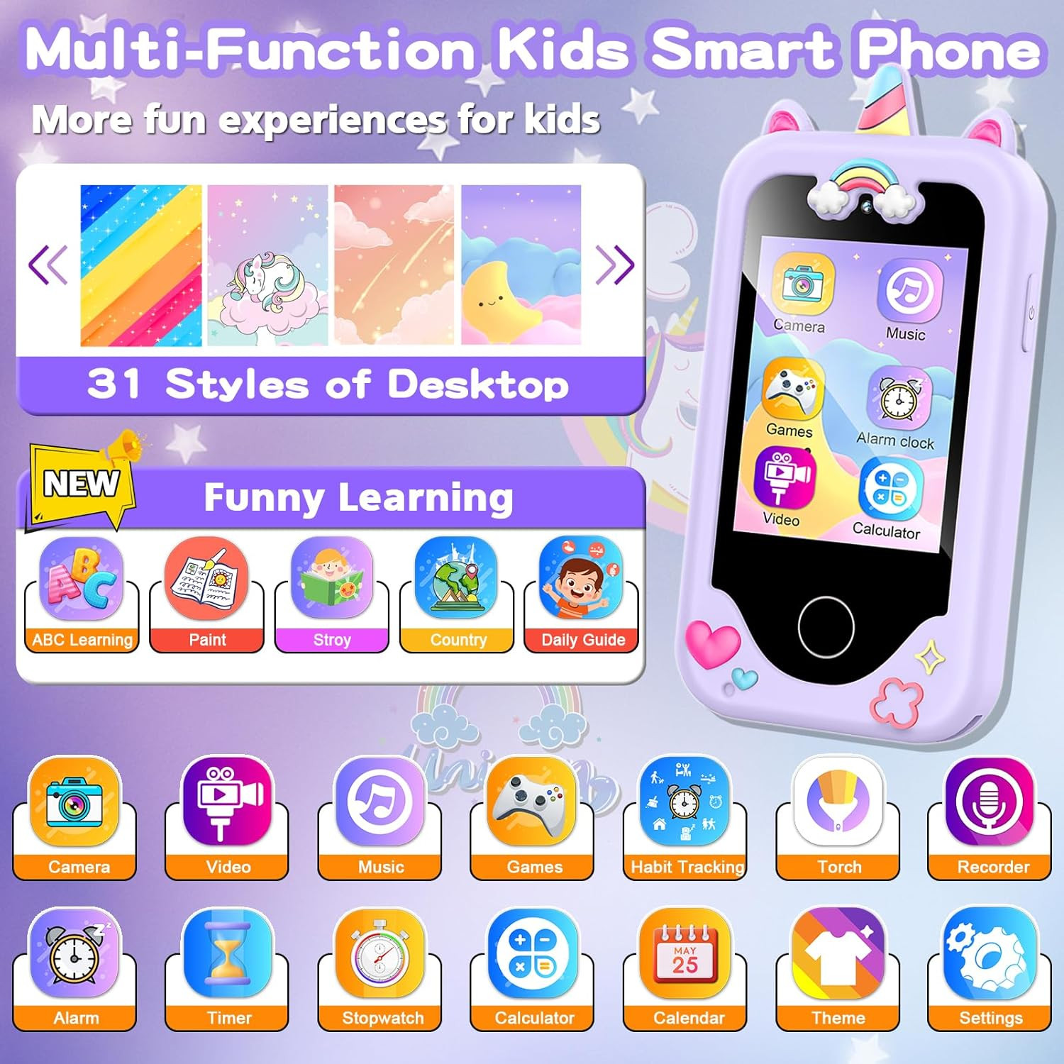 Kids Smart Phone for Girls, Christmas Birthday Gifts for Girls Age 3-10 Kids Toy