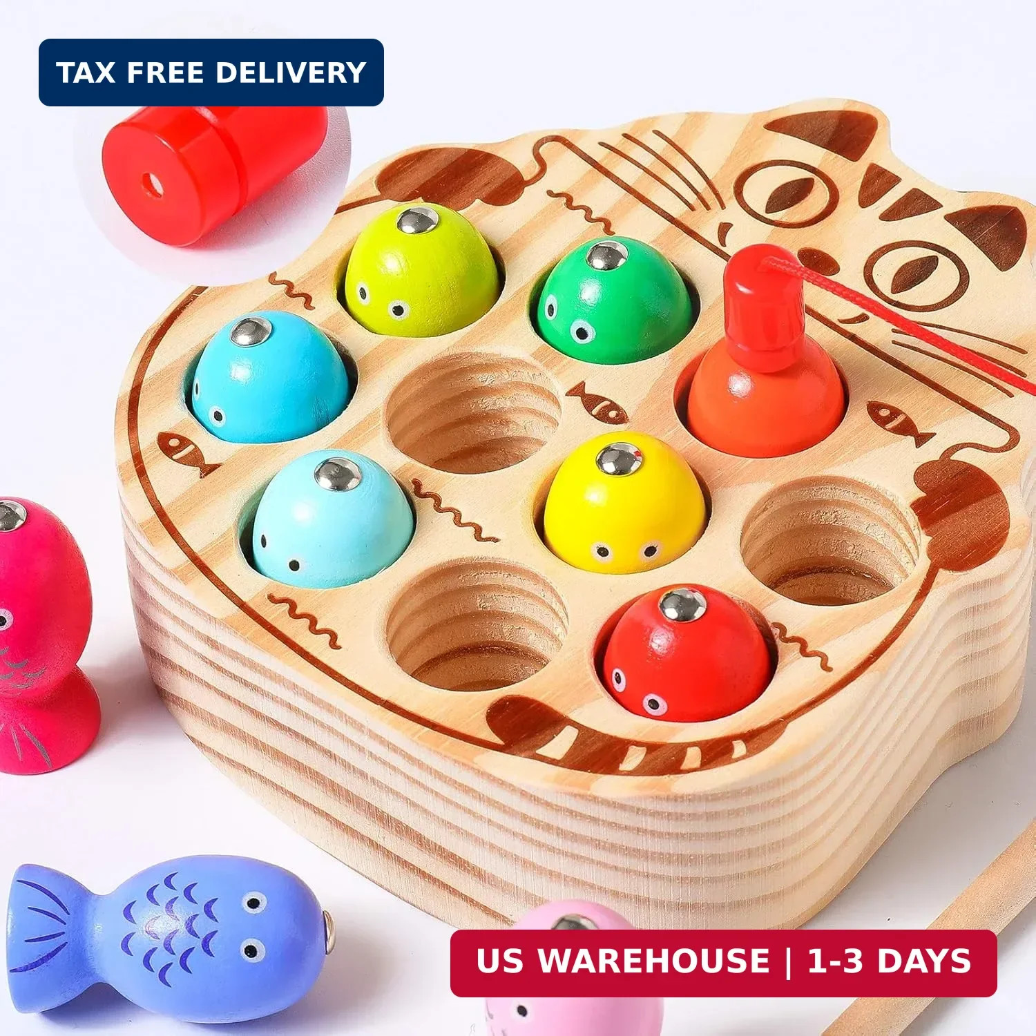 Montessori Magnetic Wooden Fishing Game for Toddlers 1-3 Years Old,Fine Motor Sk