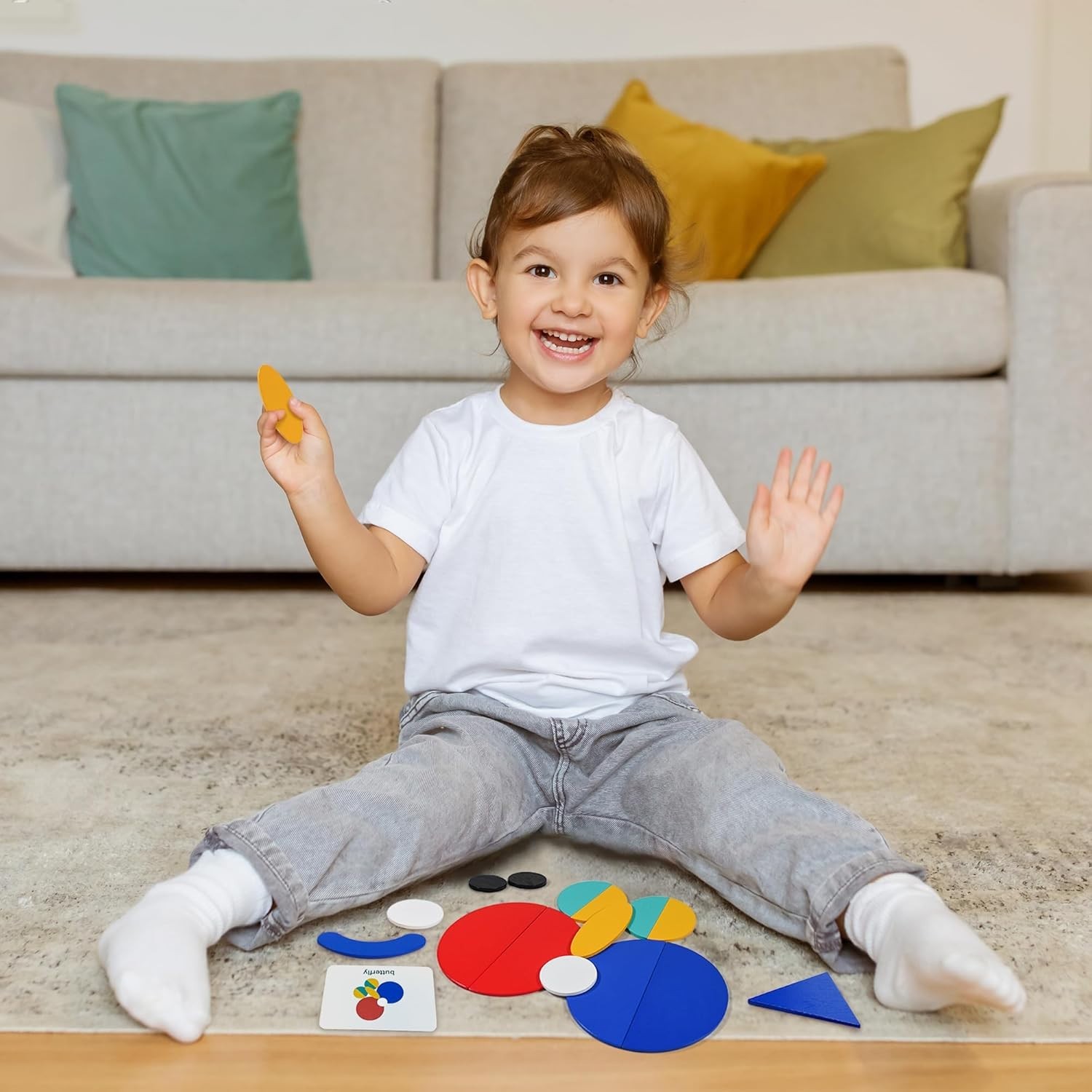 Educational Open-Ended Wooden Shape Blocks & Cards for Children 3-8 Yrs