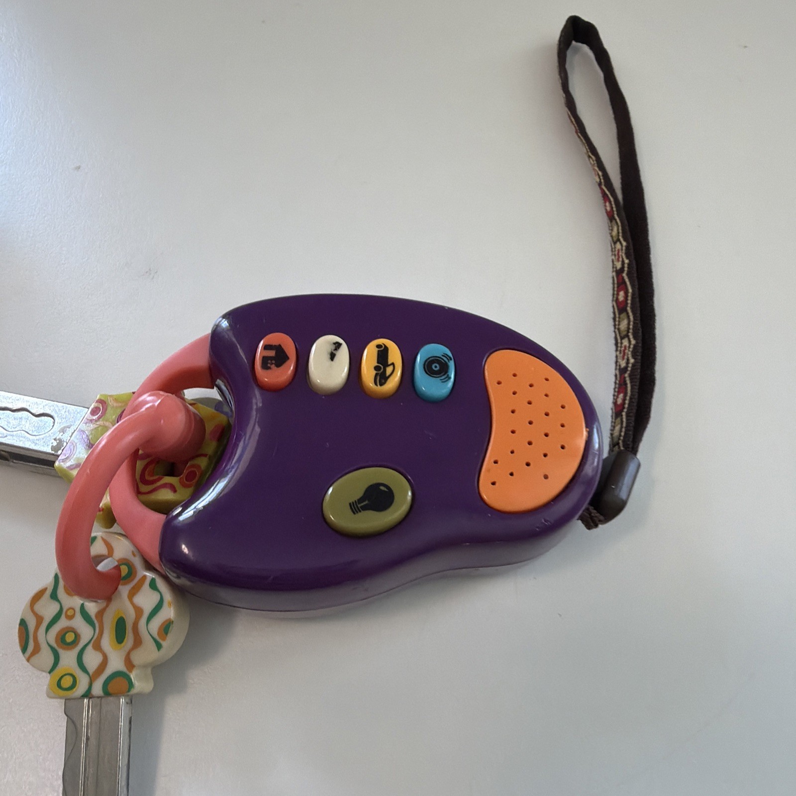 Vintage My B Toys Car Sounds Key Ring Baby Toy Plastic Purple Metal Keys WORKS
