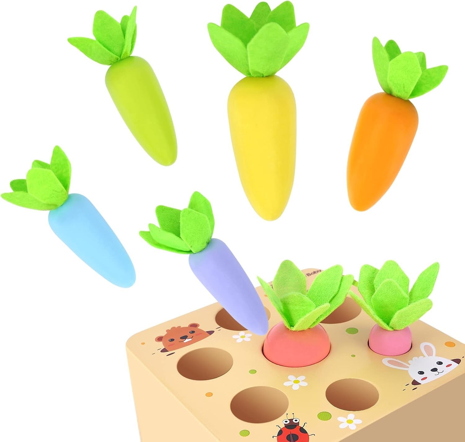 Montessori Toys for 2 3 Old Toddlers, Macron Carrot Harvest Game Wooden Toys…