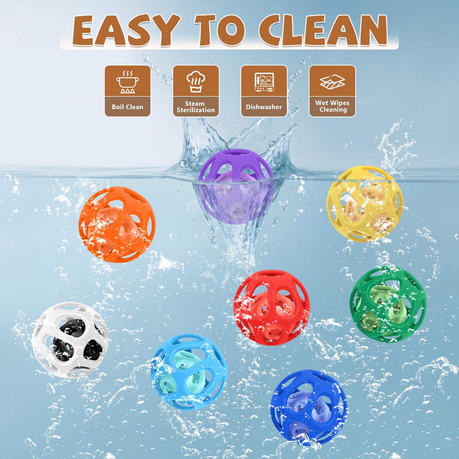 MCGMITT Baby Ball Toy with Holes, 8PCS Easy Grip Food Grade Medium, Colorful