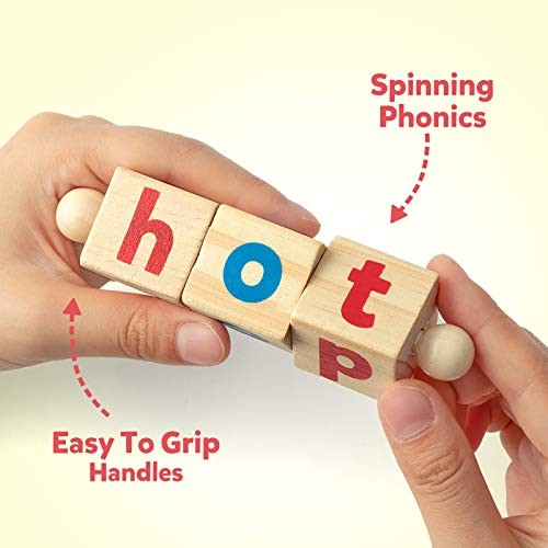 Coogam Wooden Reading Blocks Short Vowel Rods Spelling Games, Flash Cards Turnin