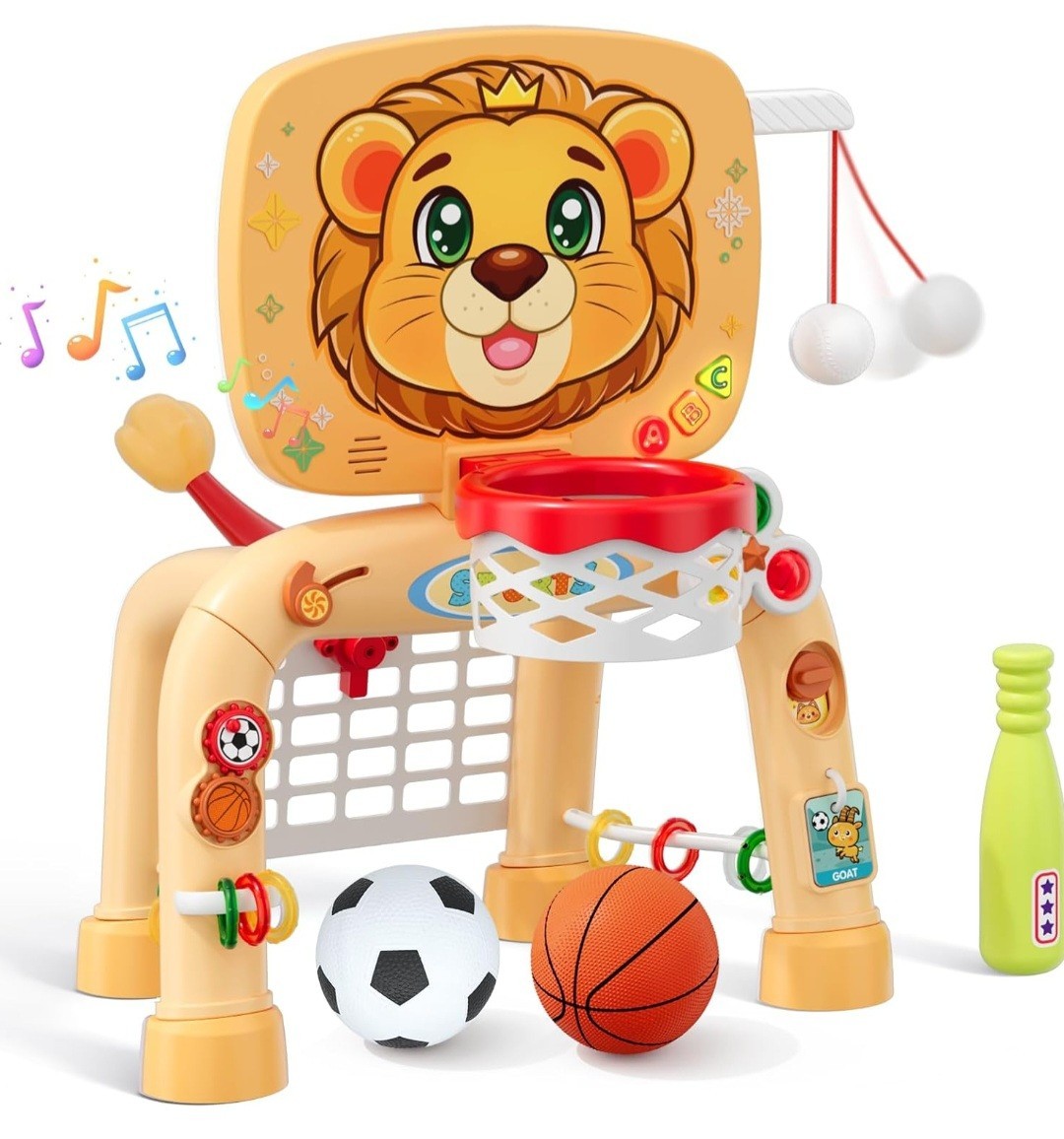 HYES Toddler Basketball Hoop Tball Set & Soccer Goal – Lion Sport Toys for 1…
