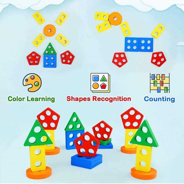 Montessori Wooden Sorting & Stacking Toy – Educational Puzzle for Toddlers 1-3,