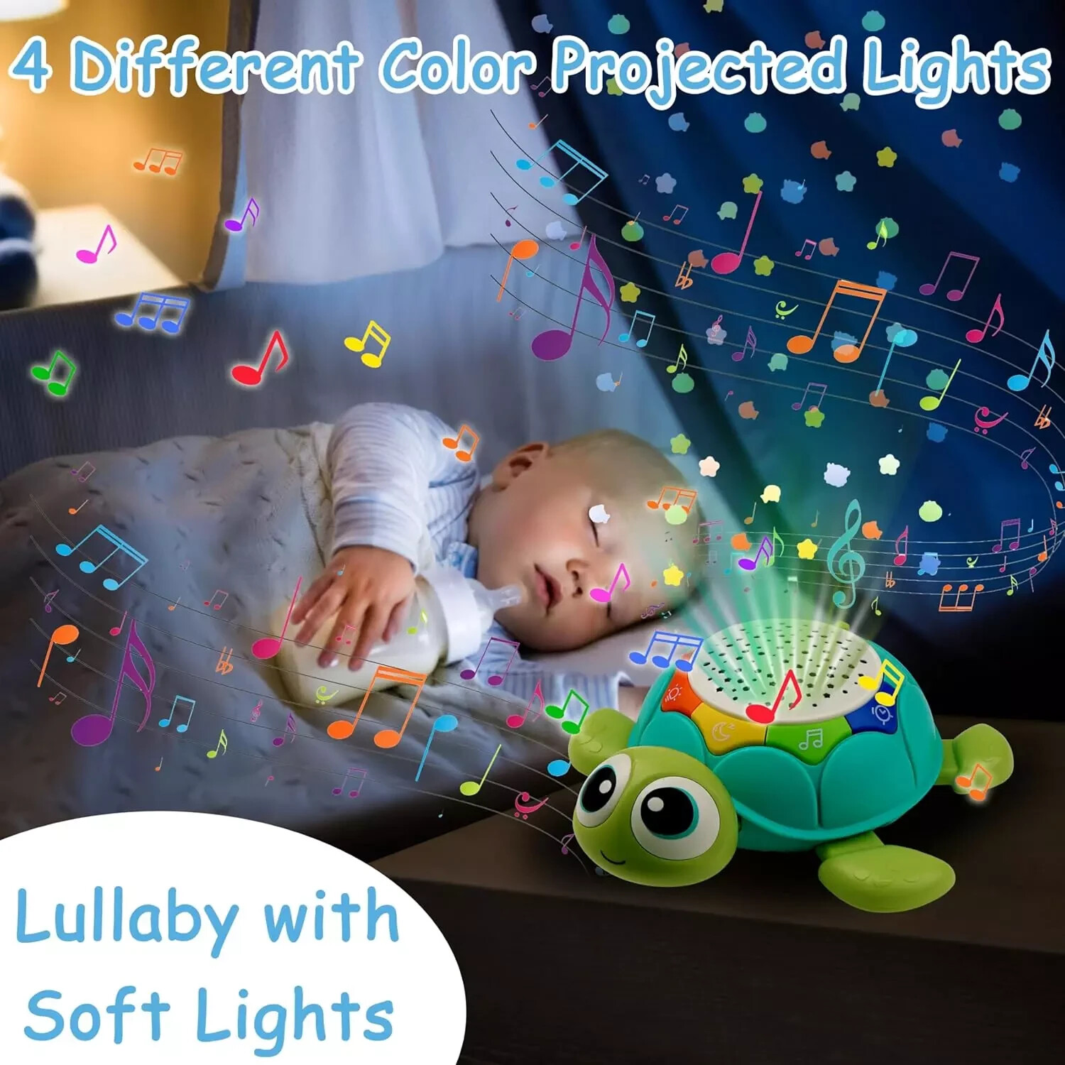 5 in 1 Musical Projector Turtle Toy Babies 6-12 Months Crawling Tummy Time, New