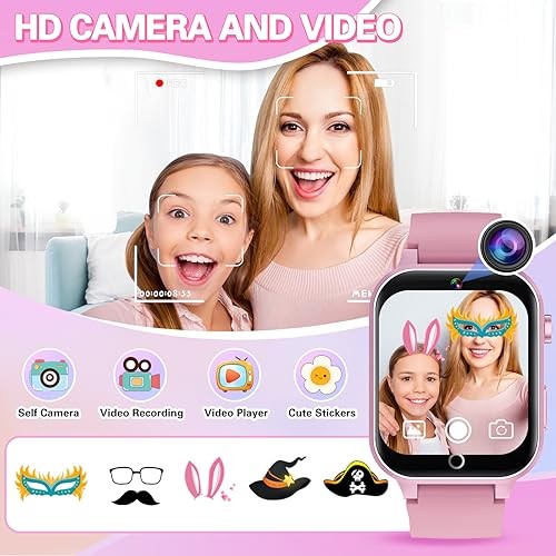 Kids Smart Watch Girls Gift for Girl Aged 6-12, HD TouchScreen Kids Watch Pink