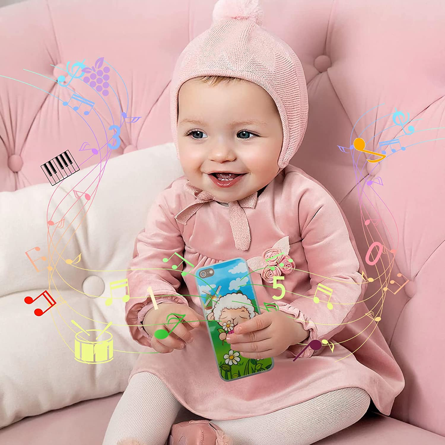 Learning Play Cell Phone for Toddlers 12-18 Months, 8 Functions, Black