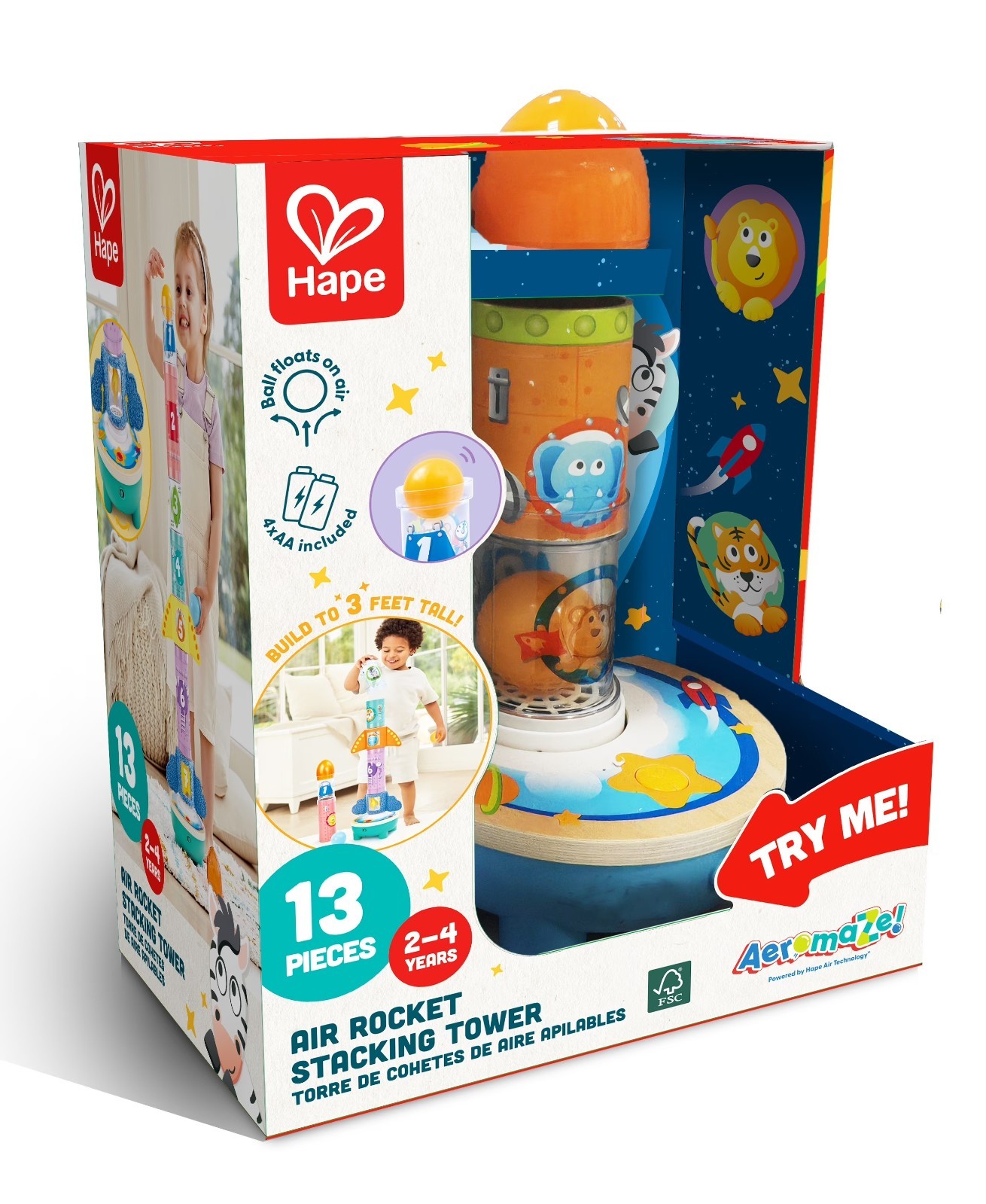 Hape Air Rocket Stacking Tower, Interactive Building Toy, Unisex, Toddlers Ages