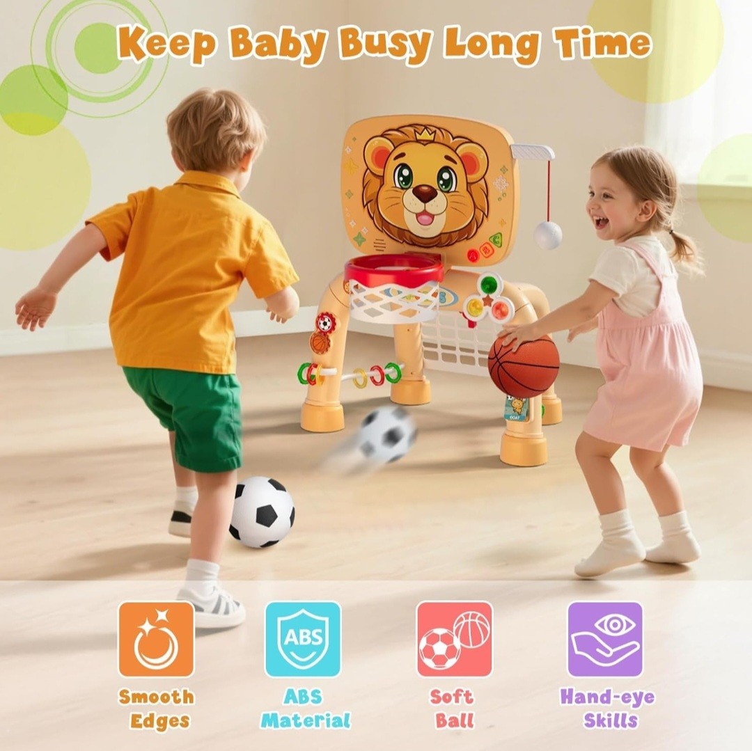 HYES Toddler Basketball Hoop Tball Set & Soccer Goal – Lion Sport Toys for 1…