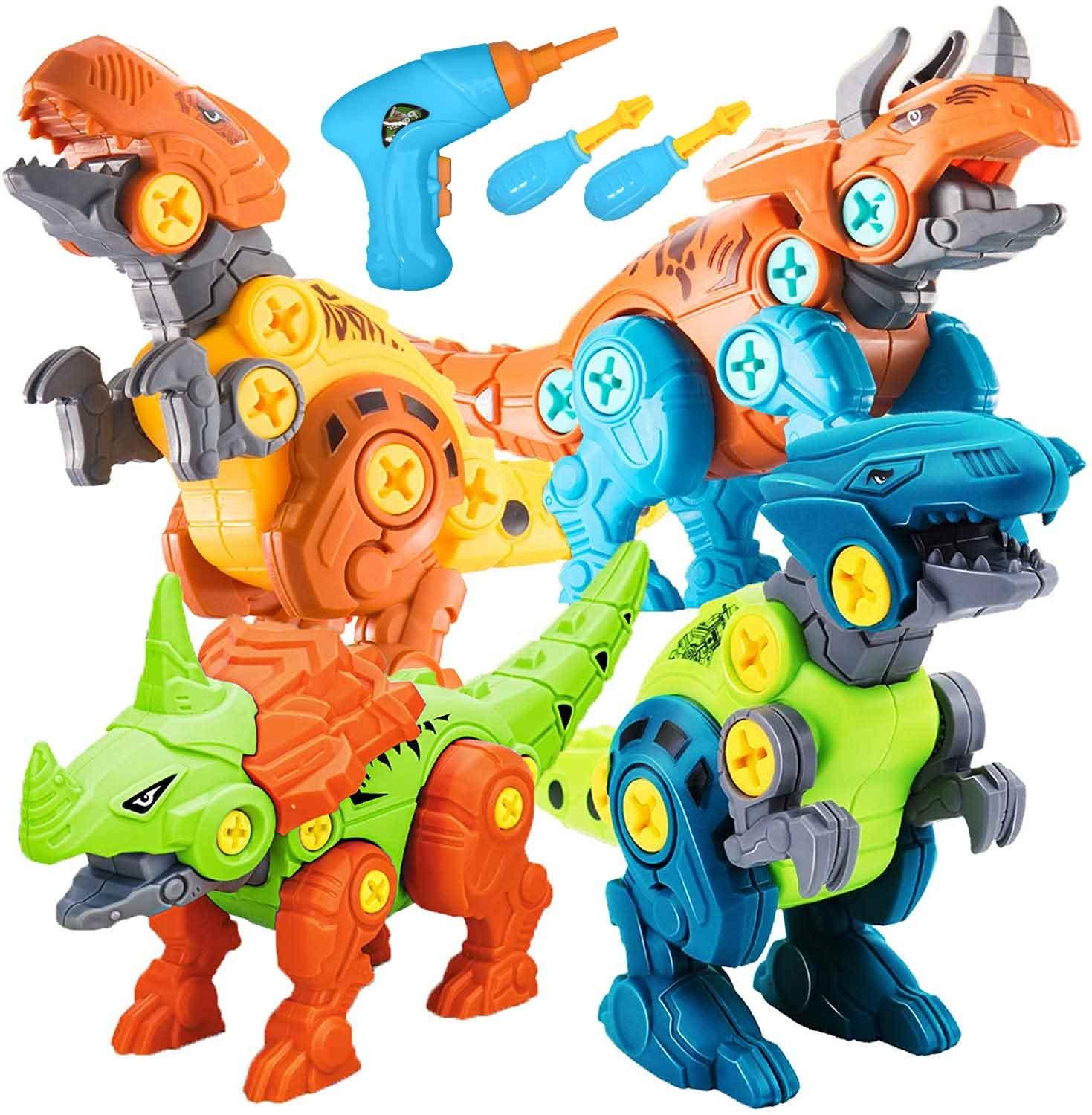 4-Piece Dinosaur Take Apart Toys with Electric Drill for Creative Building Fun