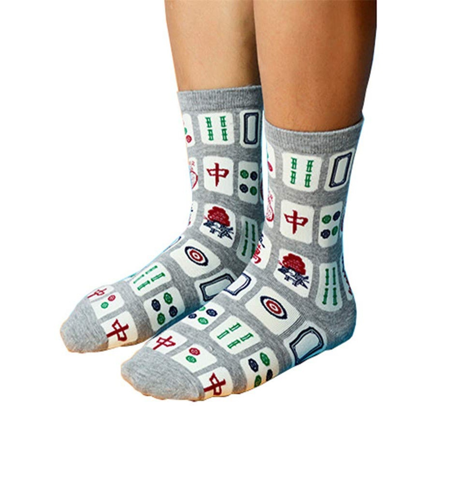 Creative Mah Jong Print Novelty Cotton Crew Socks 3 Pairs for Men Women 6-12