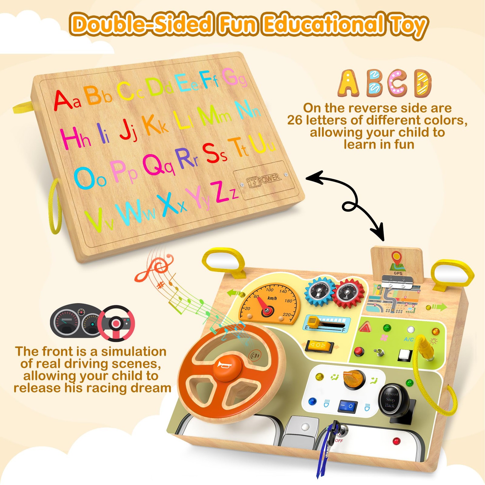 Montessori Toddler Toys – Baby Wooden Busy Board – Sensory Toys with Light Sw…