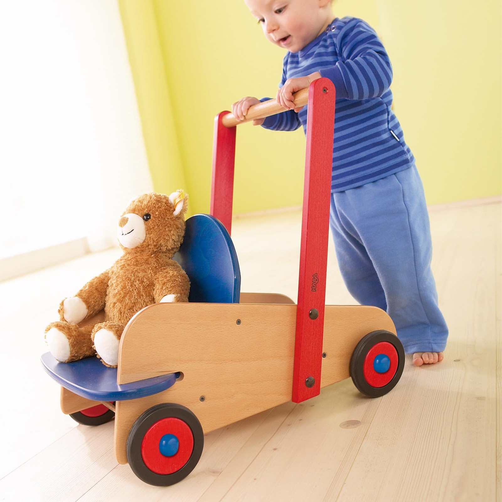 HABA Walker Wagon – Wooden Baby Push Walker, Sit to Stand Walker for Baby Lea…
