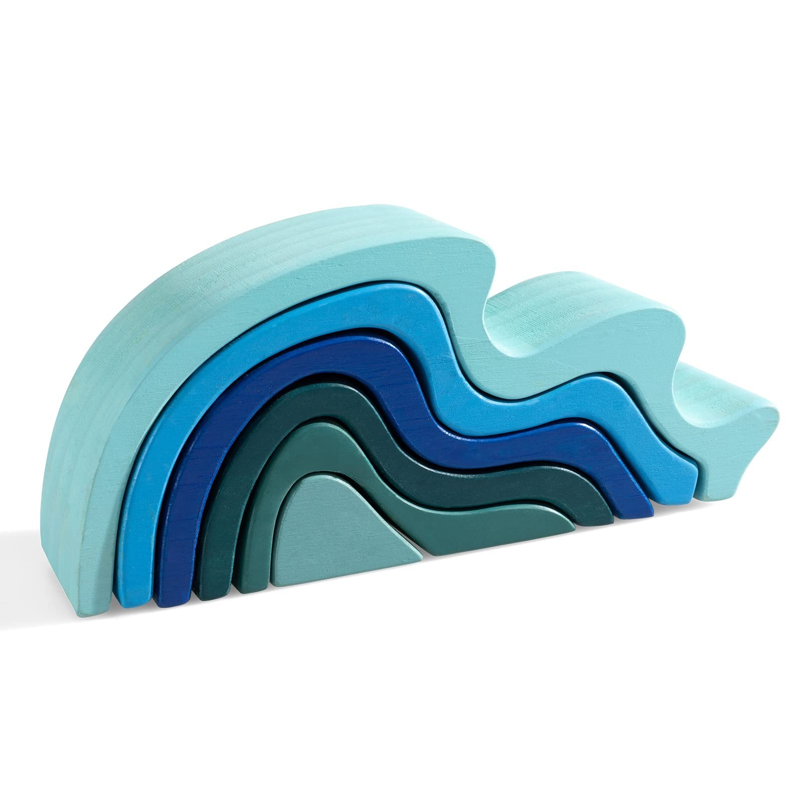 Wooden Rainbow Stacking Toy, Water Wave Elements Wooden Stacker, Various Shap…