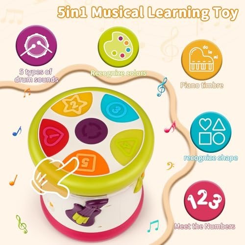 5 in 1 Baby Toy 0-6 Months Musical Early Learning Toy Drum for 1 Year Old…