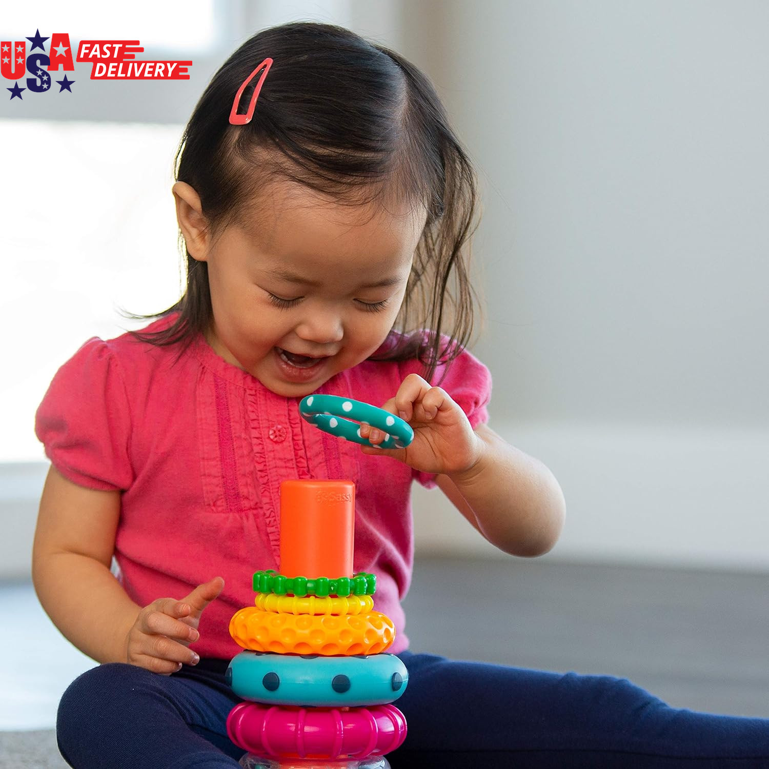 Stacks of Circles Stacking Ring STEM Learning Toy, Age 6+ Months, Multi, 9 Piece