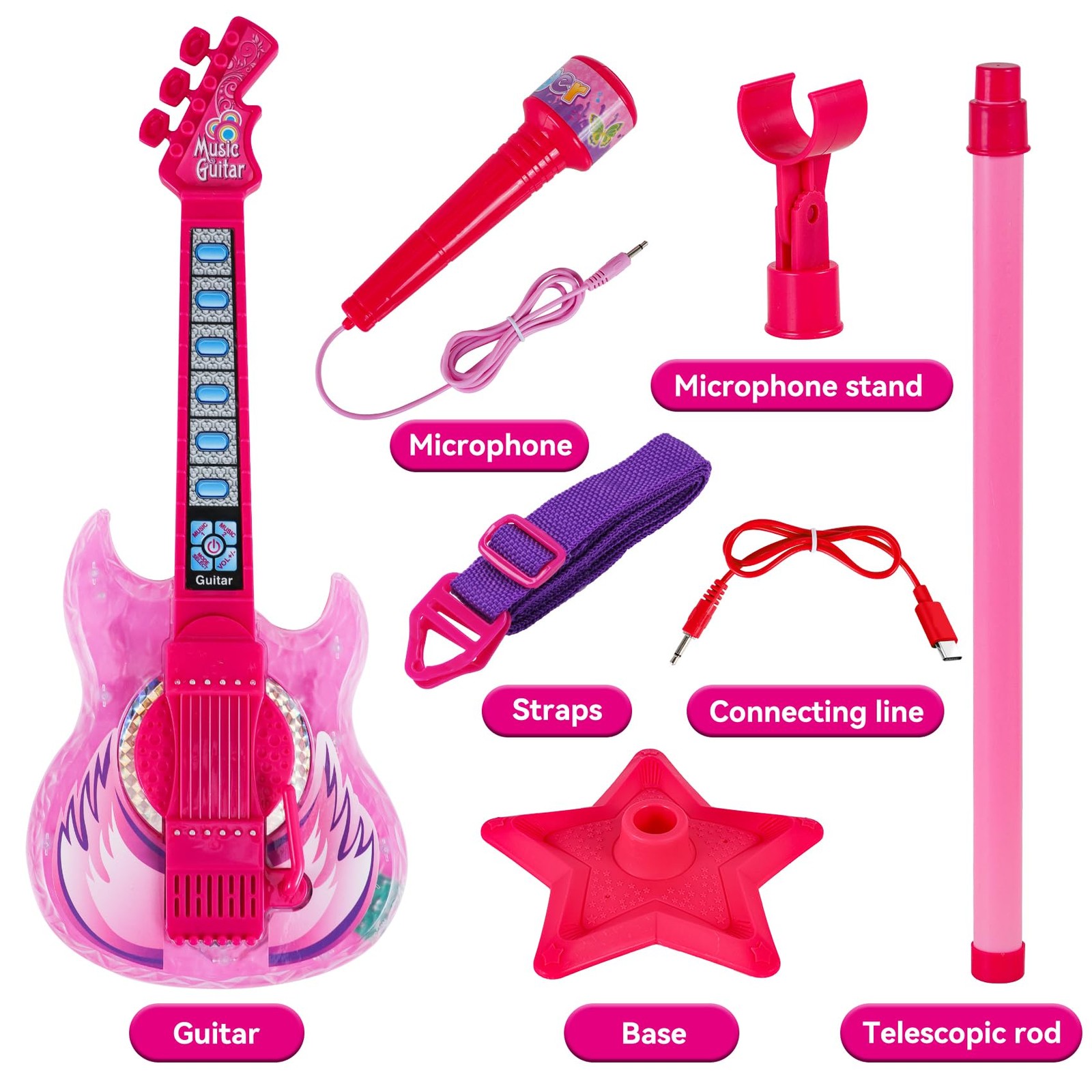 Guitar and Microphone Play Set for Girls,Karaoke Machine with Music&Light,Mic…