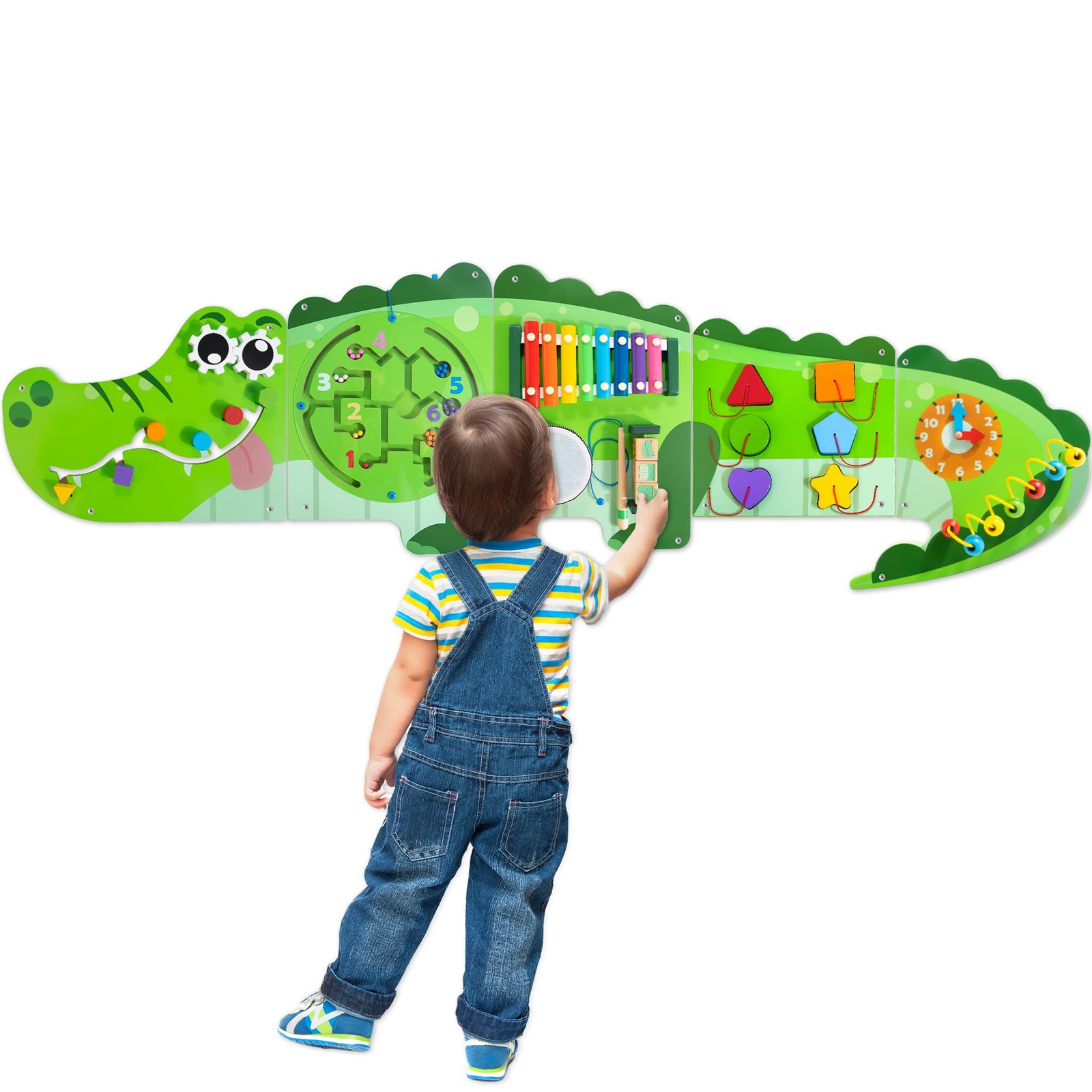Crocodile Activity Wall Busy Board Panels | 9-in-1 Wooden Sensory Wall Panel