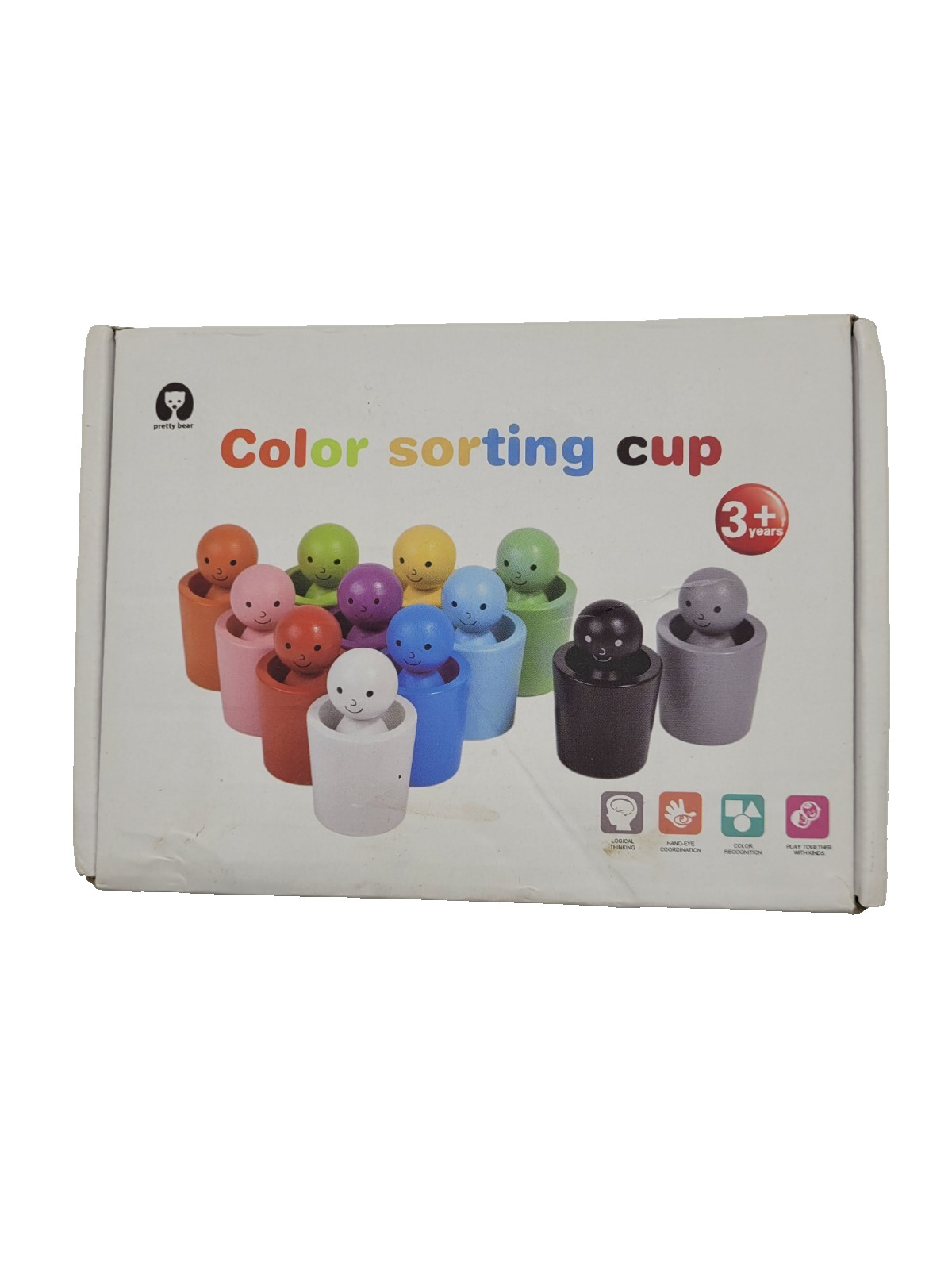 12PCS Color Sorting Cups Wood Color Sorting Sensory Toy