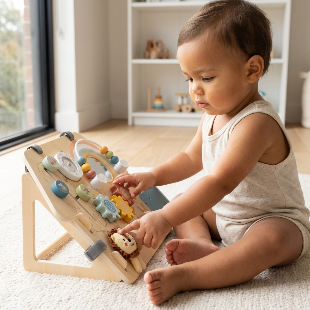 Wooden Toddler Busy Board Sensory Activity Toy Montessori Learning Board