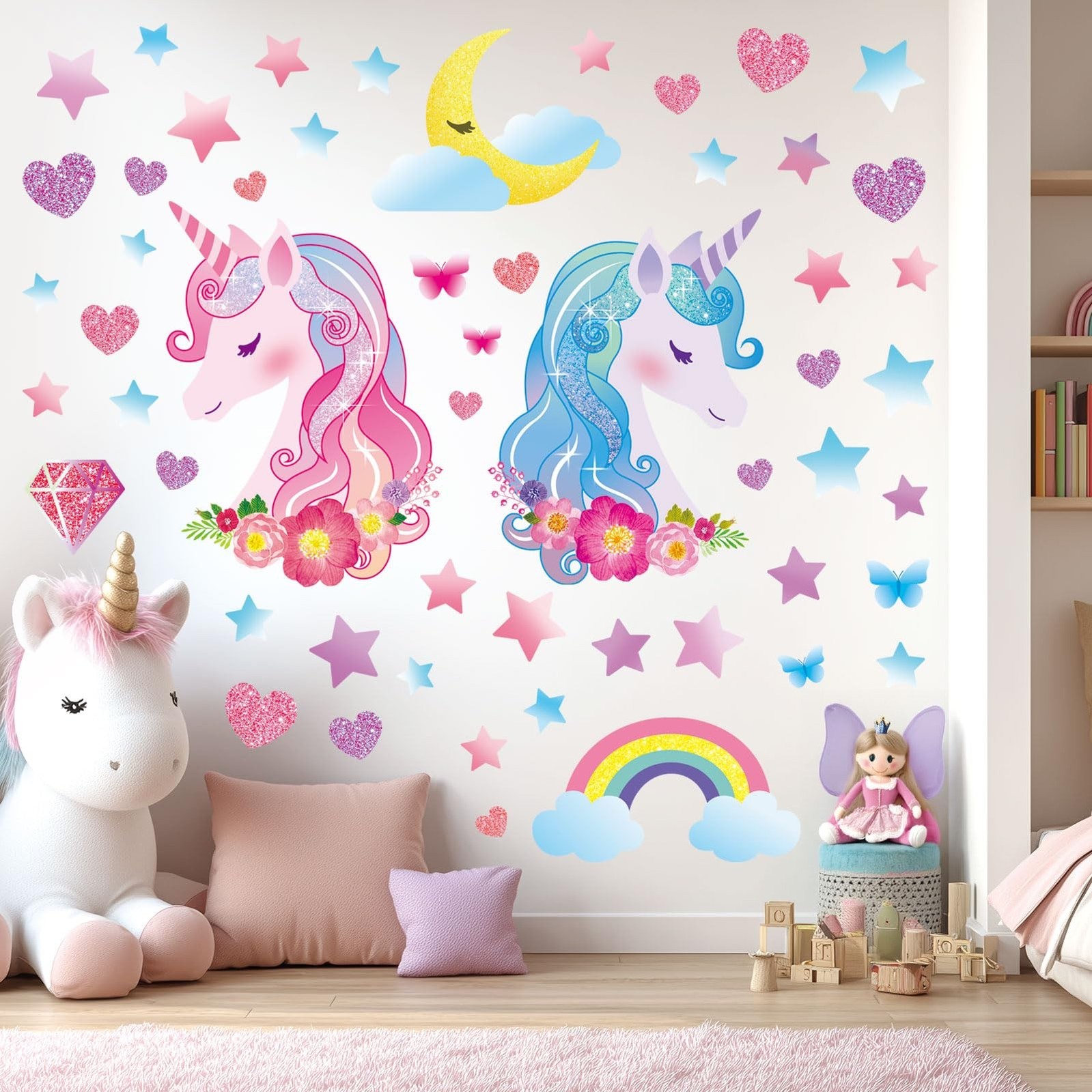 DECOWALL Unicorn Wall Stickers for Girls – Pink Princess Peel and Stick Wa