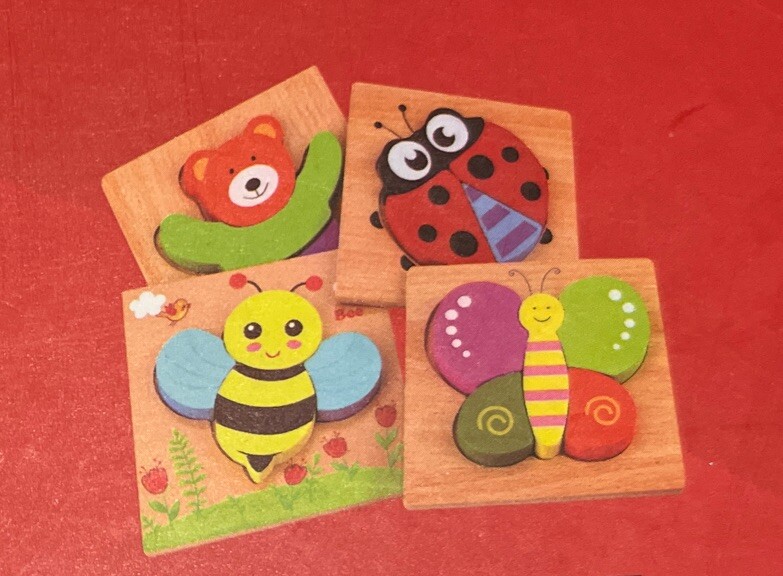 SKYFIELD 4 Pc Wooden Animal Puzzles for 1+ Years Old Toddler Education 12 M+