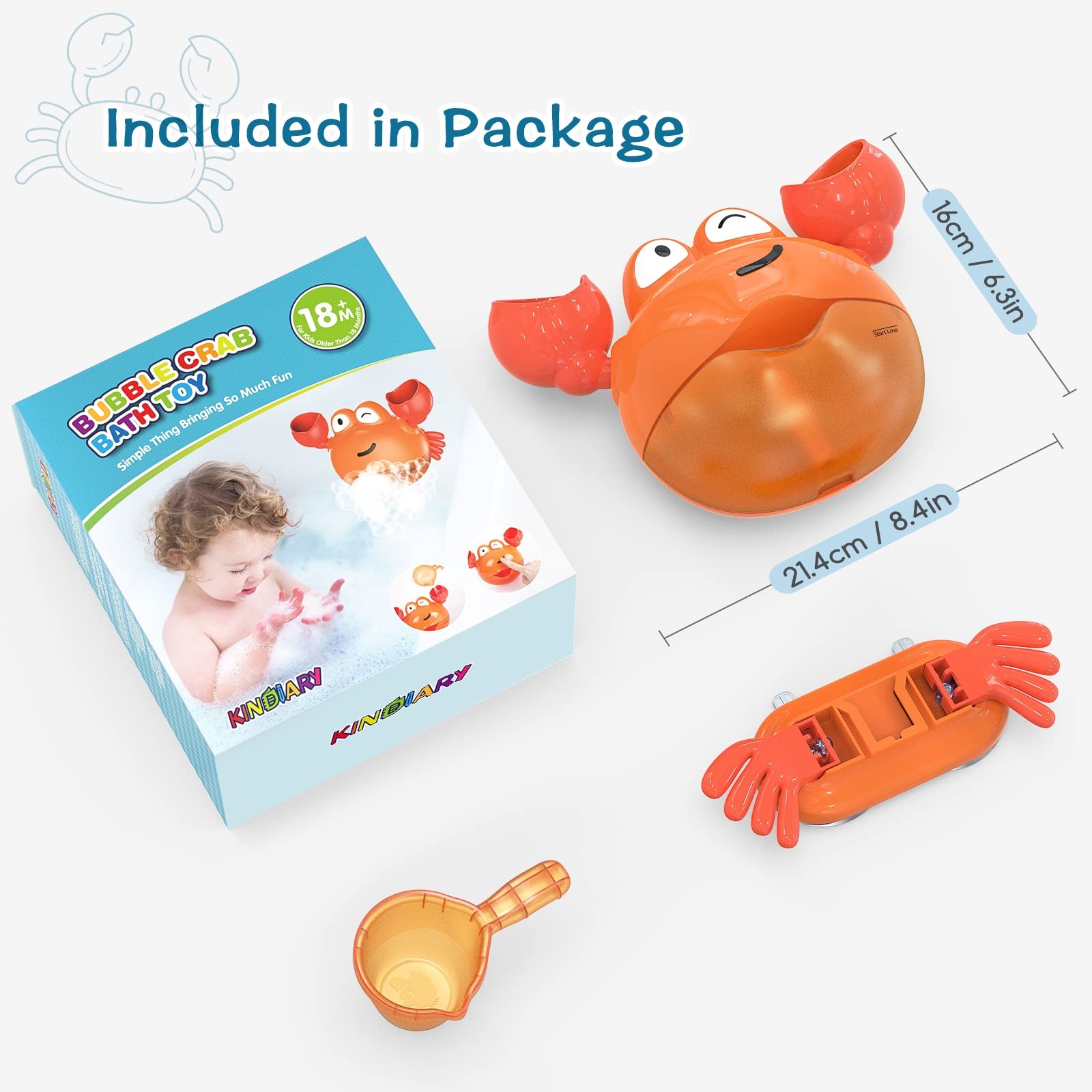 KINDIARY Bath Toy, Crab 8.4 inches (L) x 3.7 (W) x 6.3 (H)