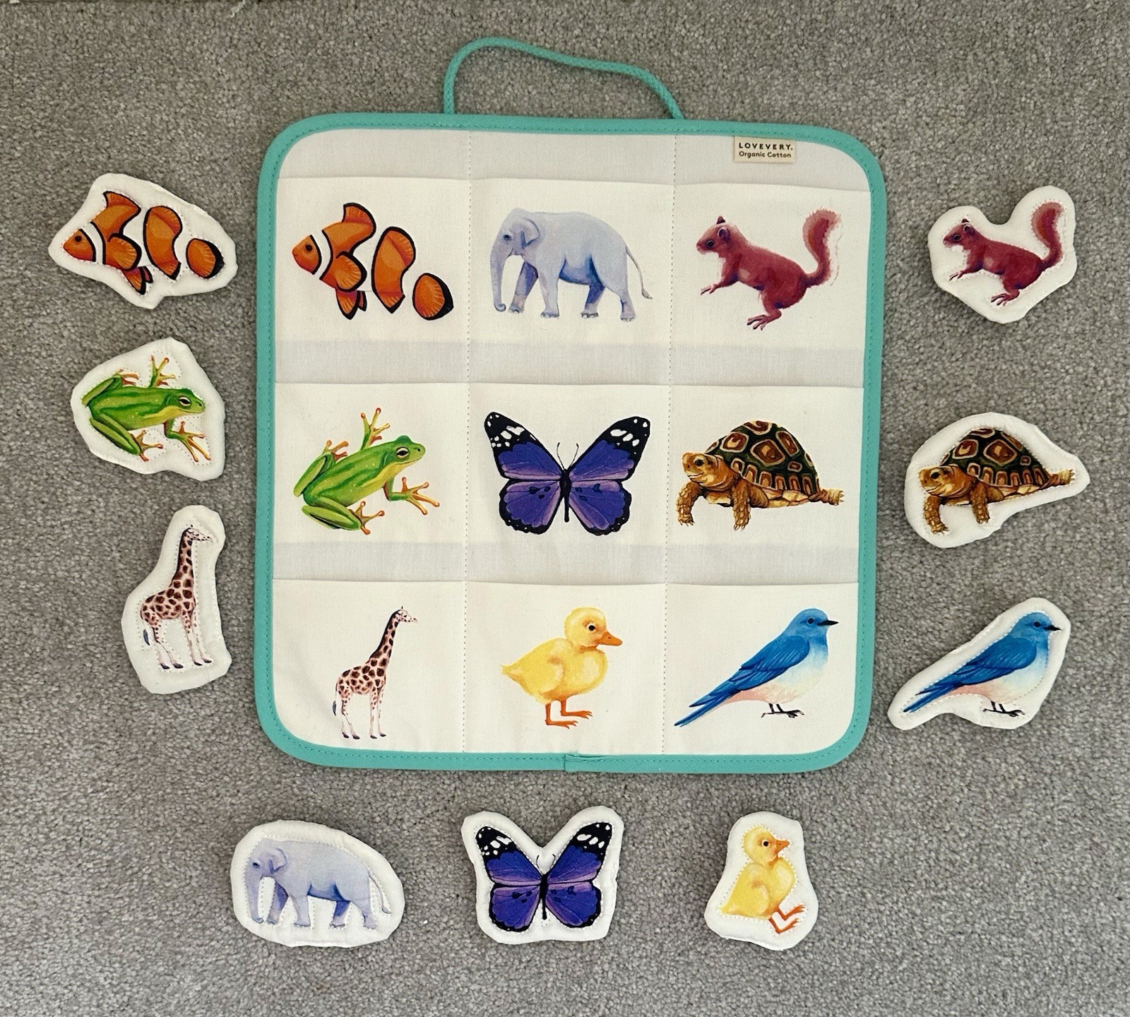 Lovevery Critter Pockets Animal Matching Game Organic Cotton Complete – EUC