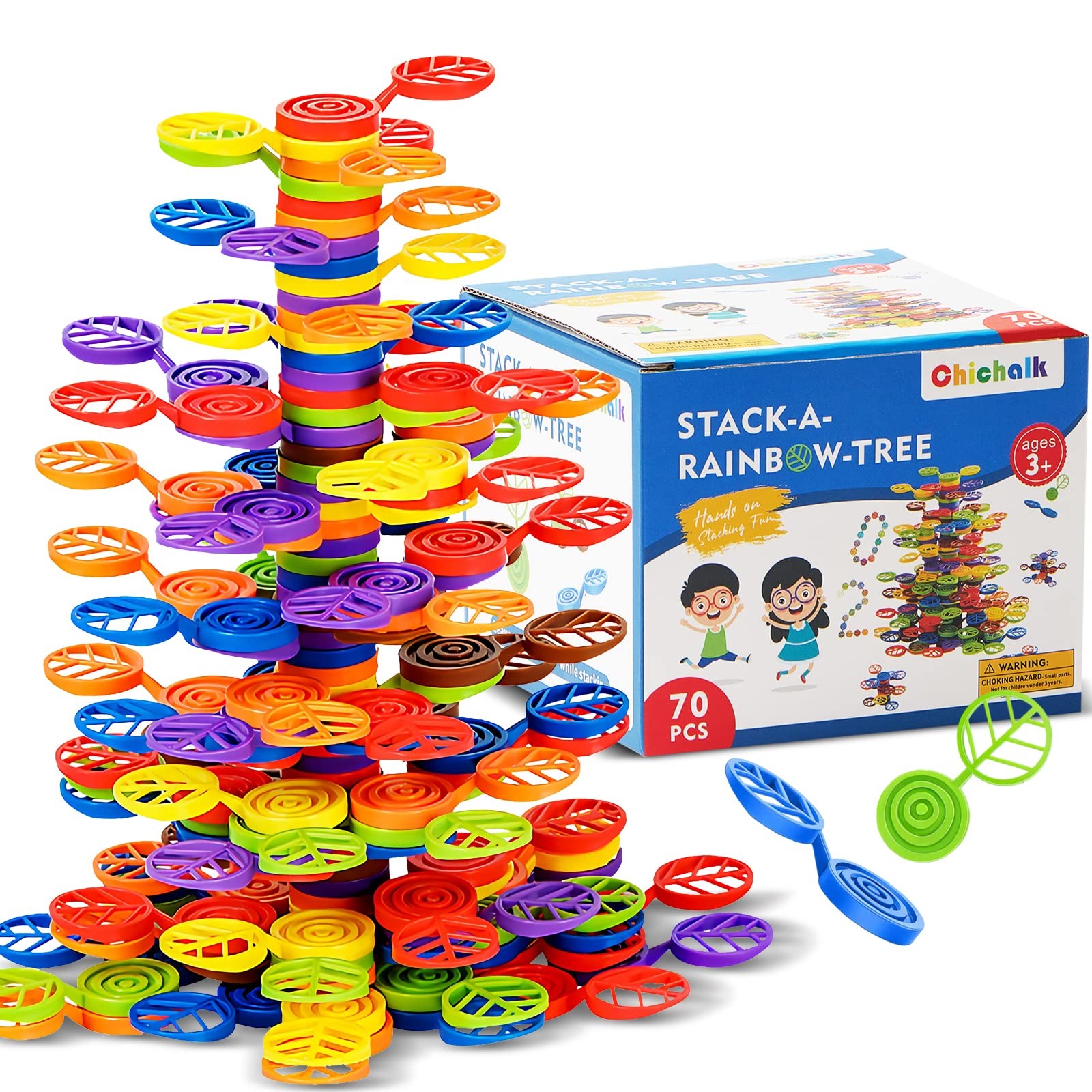 Stack-a-Rainbow-Tree Plastic Stacking Blocks 70 Piece, Balance Game Building …