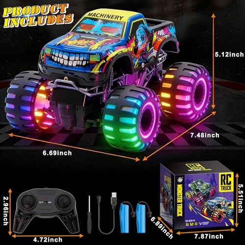 Remote Control Monster Truck Toys for Kids, 1:20 Scale 2.4GHz RC Car with