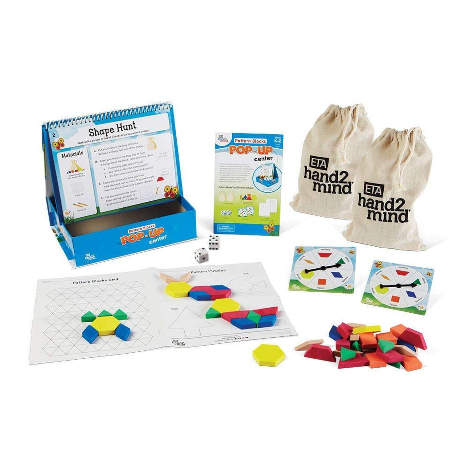 hand2mind Pattern Blocks Pop-Up Learning Activity Center, Create and Play Pat…