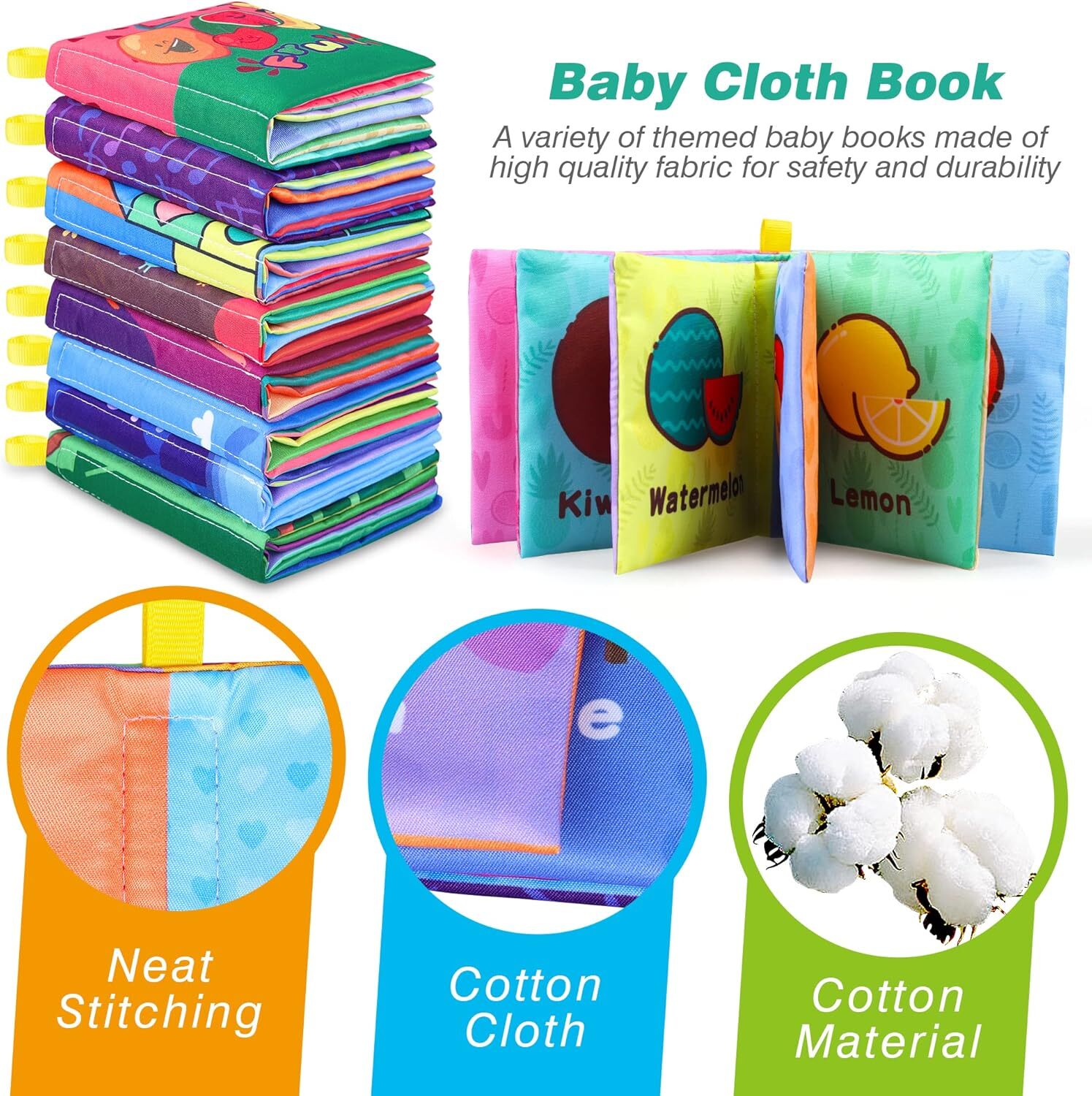 Baby Bath Books, Nontoxic Fabric Soft Baby Cloth Books, Early Education Toys, Of