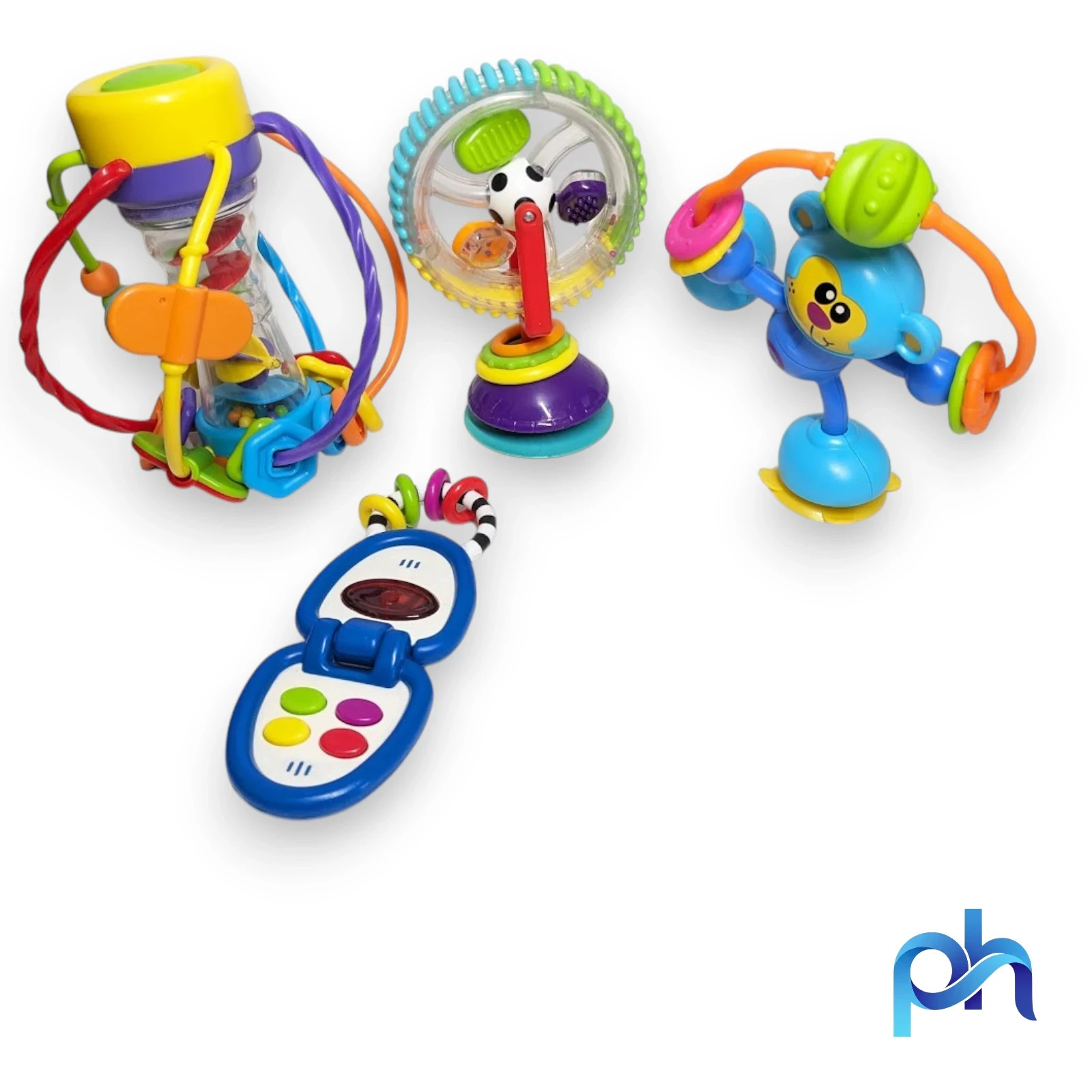 Baby Toy Lot of 4 Sassy Infantino Activity Shaker Wheel Monkey Phone Set