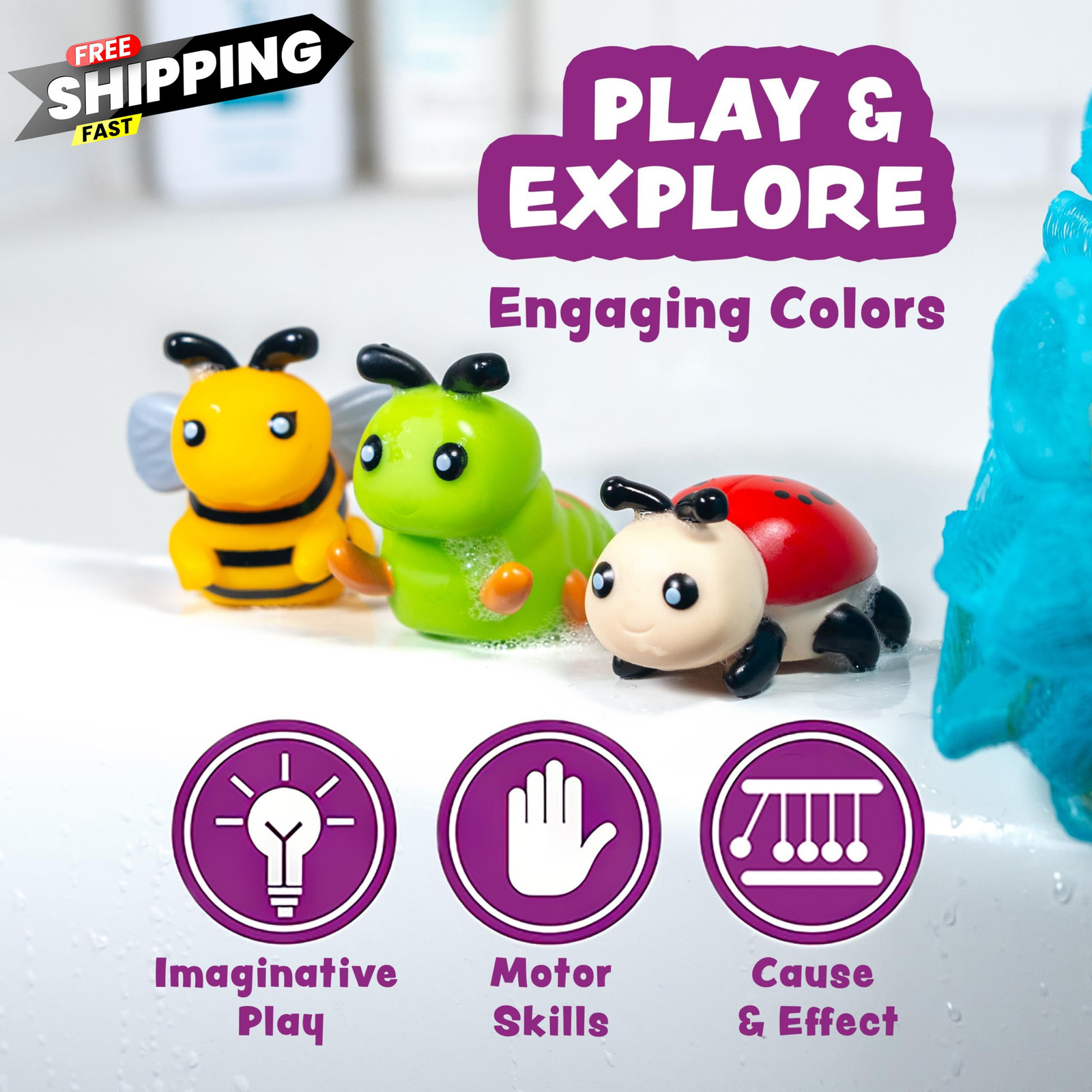 Tub Works® Bugs™ Light Up Bath Toys, 6 Pack | Water-Activated Multicolored