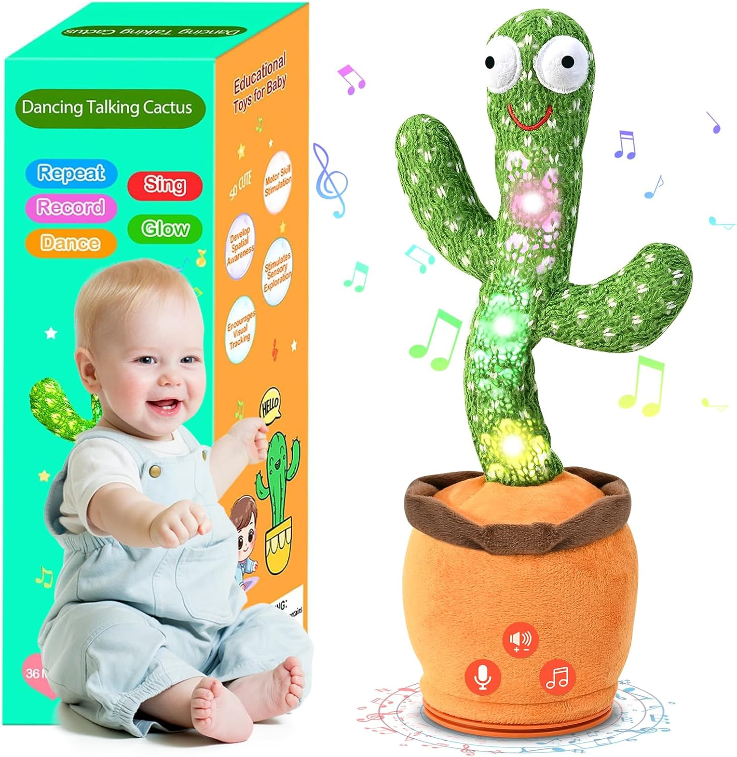 Dancing Talking Cactus Baby Toys 0-6 3-6 6-12 12-18 Months, Toddler Boys Girls G