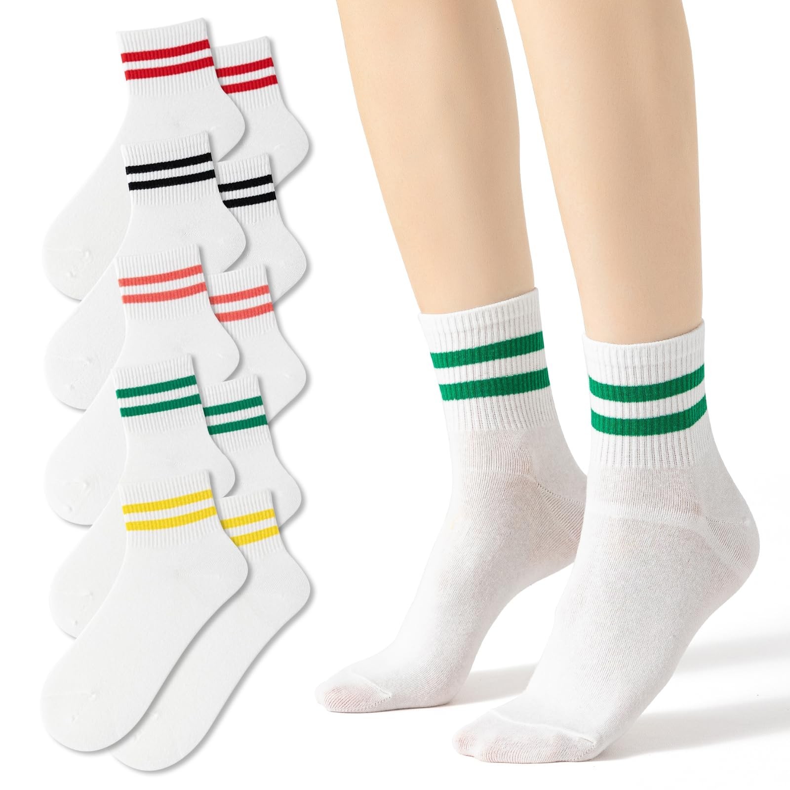 Fszsaa Novelty Socks For Women – Striped Retro Mini Crew Sporty Calf Casual C…