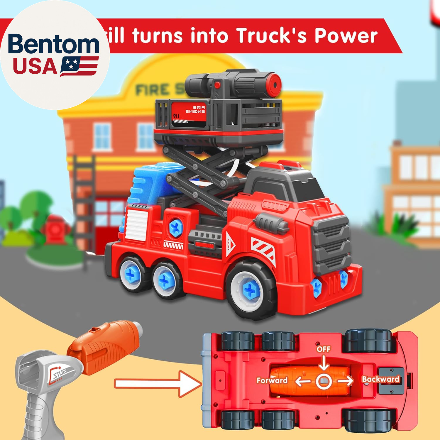 11Inches Large Take Apart Toys Fire Truck for Boys Girls Kids 3-5 6-8 Year Old F