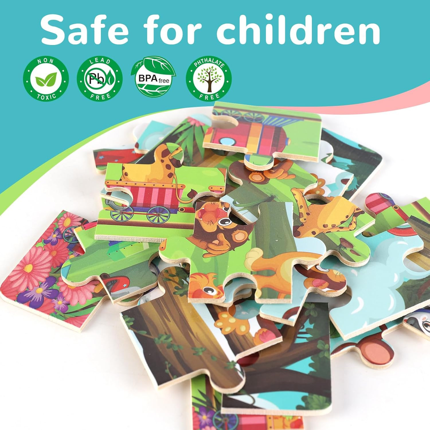 Wooden Educational Jigsaw Puzzles for Preschool Kids Ages 3-5, 4-Pack with 20 Pi